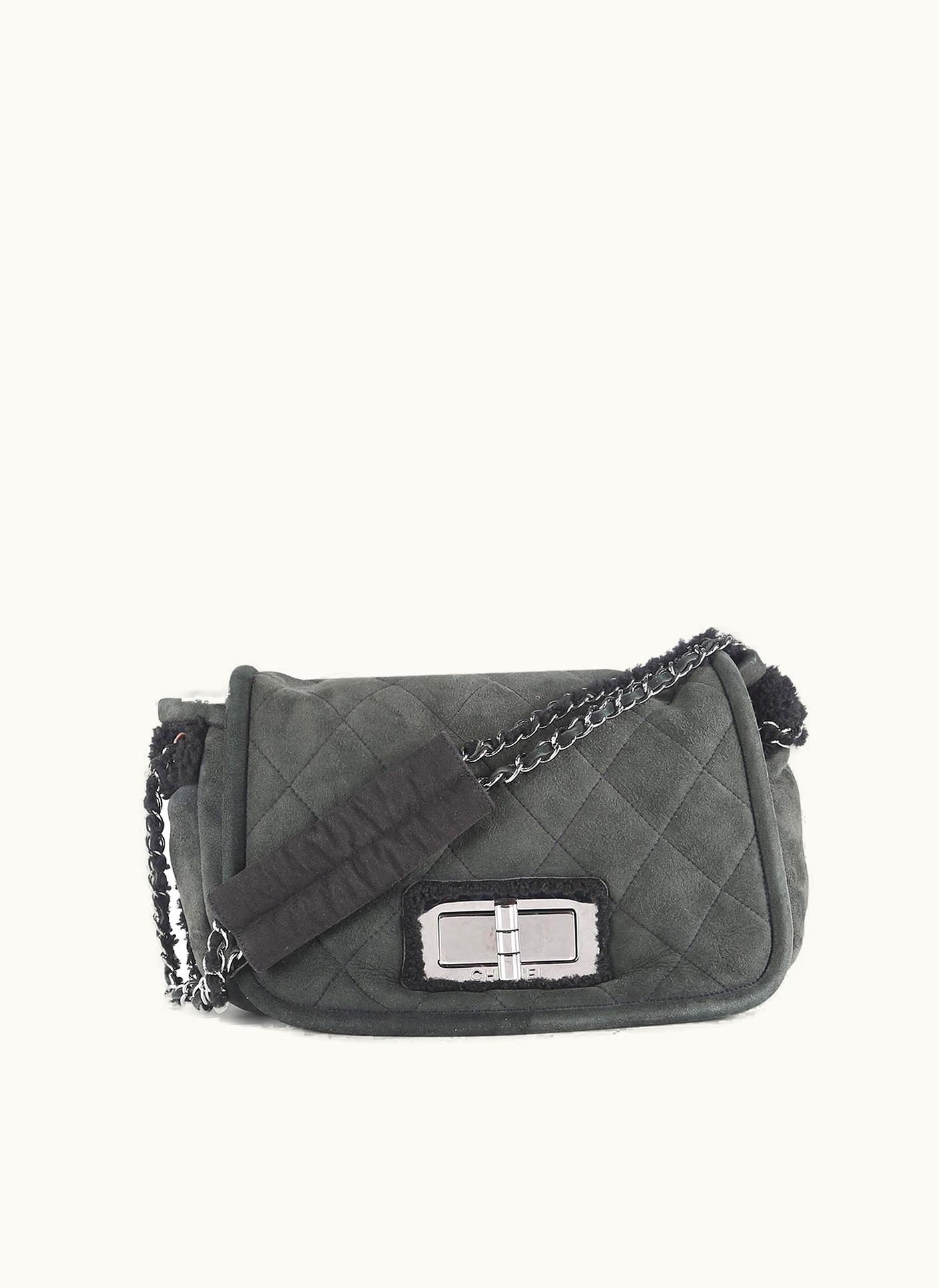 Chanel Chanel Black Quilted Nubuck Shearling Single Flap Bag