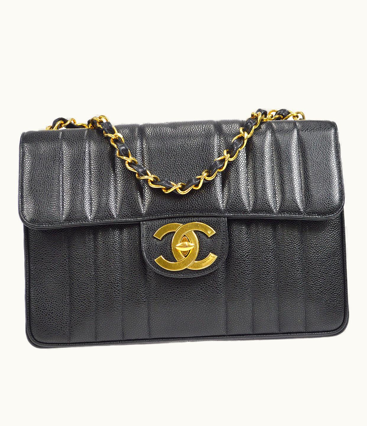 Chanel Chanel 1991-1994 Vertical Classic Flap Jumbo Black Caviar 17145