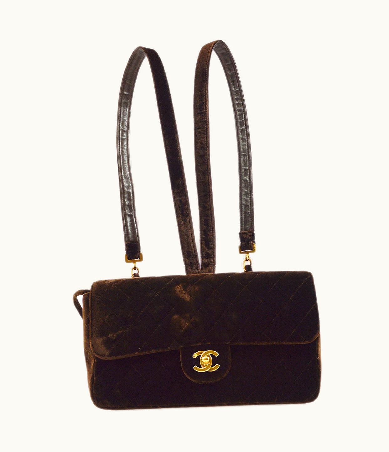 Chanel Chanel 1994-1996 Brown Velvet Classic Flap Backpack Medium 74286