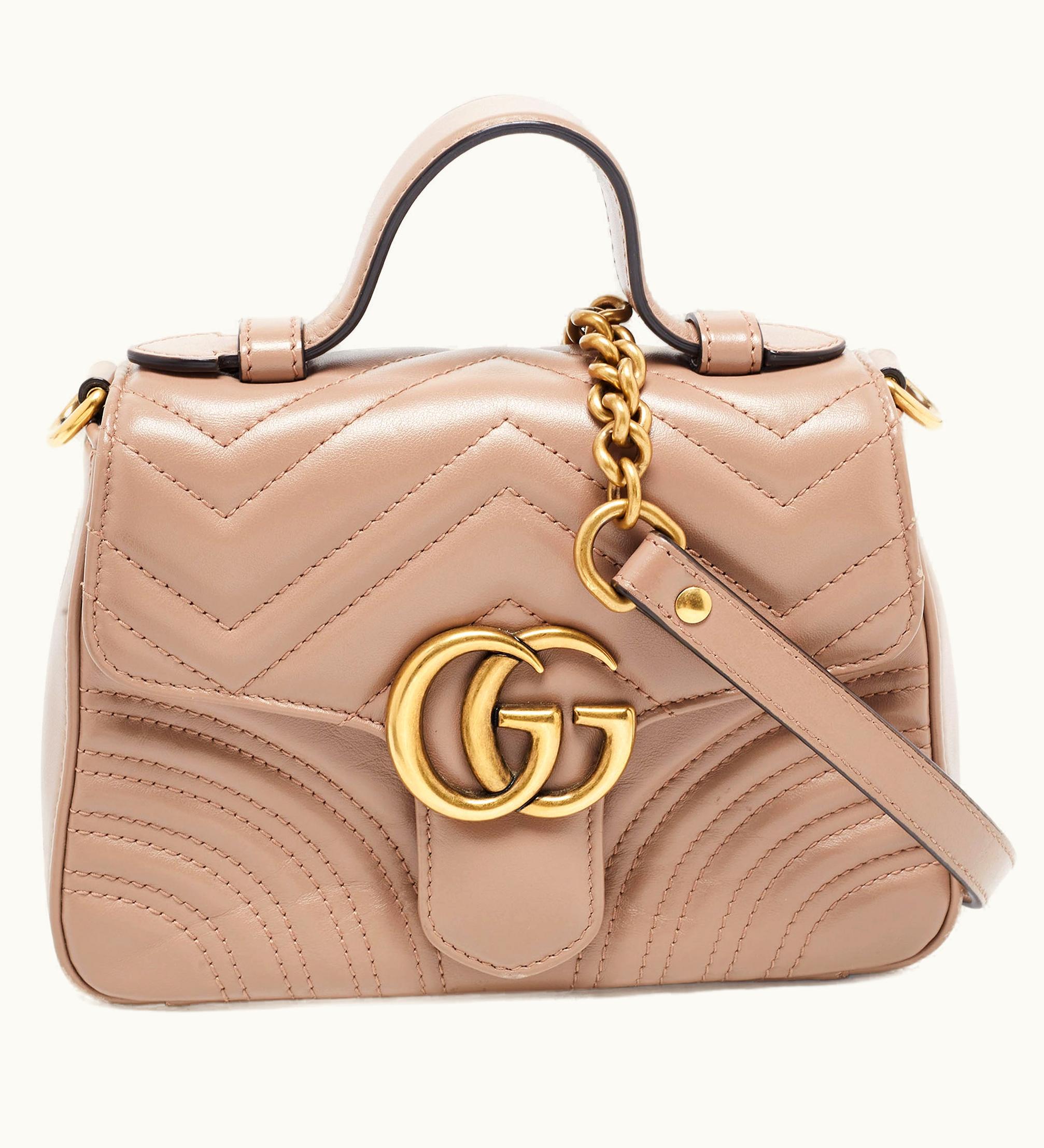 Gucci Gucci Beige Matelasse Leather Mini GG Marmont Top Handle Bag