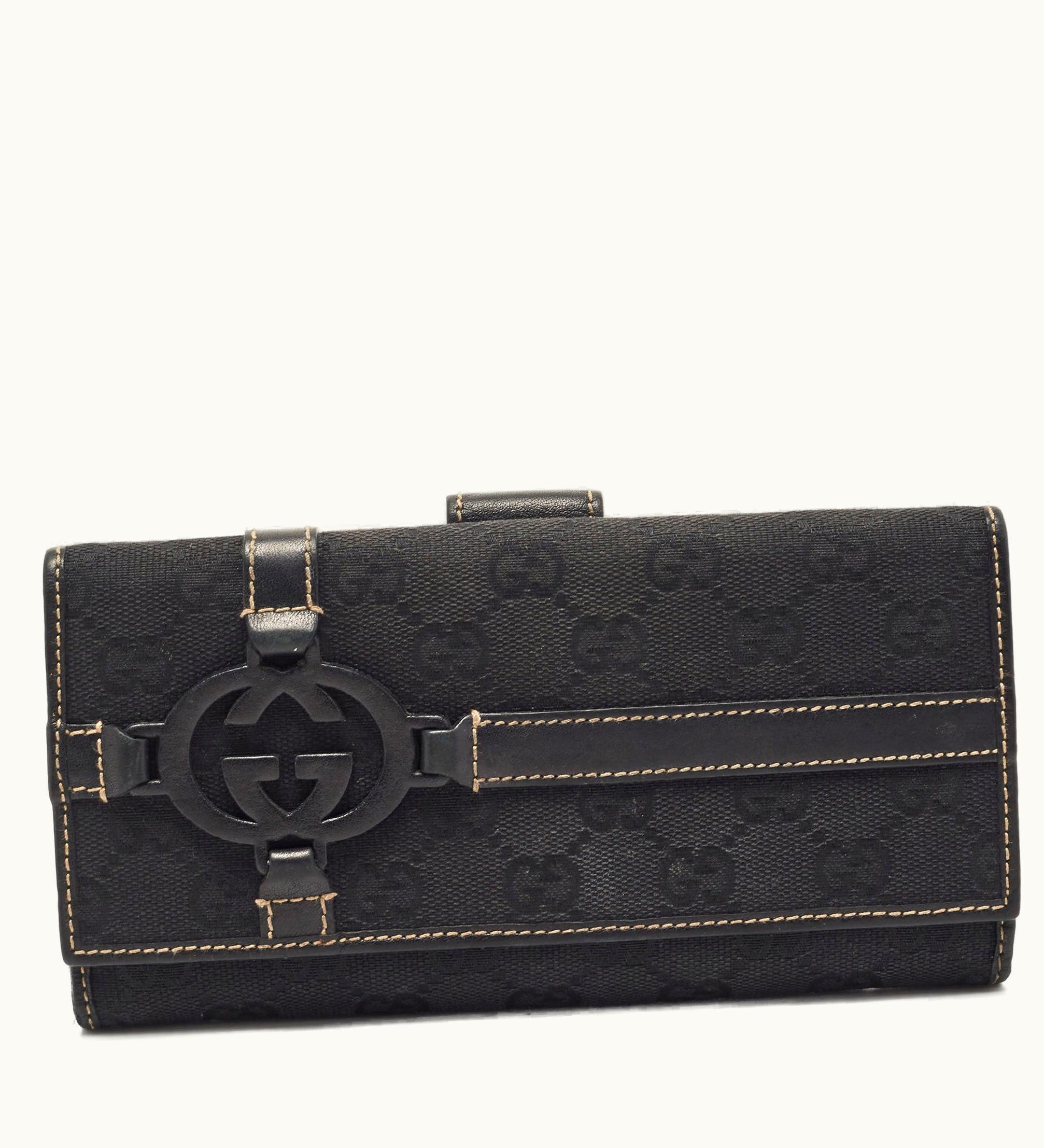 Gucci Gucci Black GG Canvas Interlocking G Continental Wallet