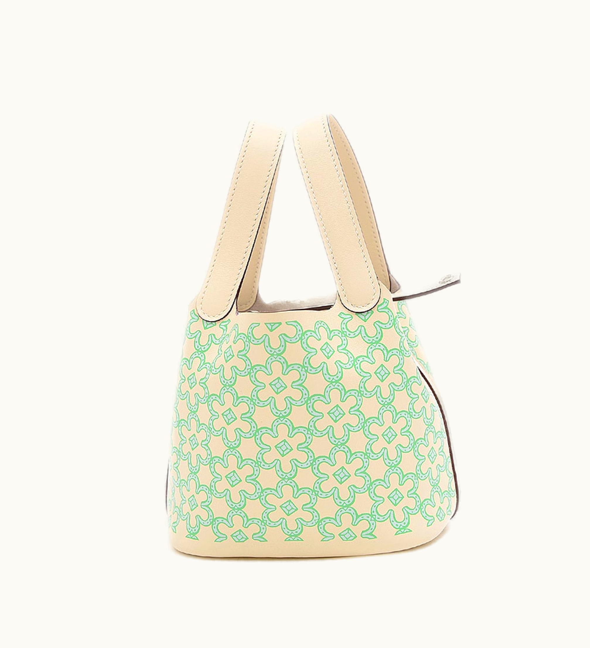 Hermès Hermès Picotin Lock Micro 14 Handbag Lucky Daisy Swift Nata/Vert U Stamp