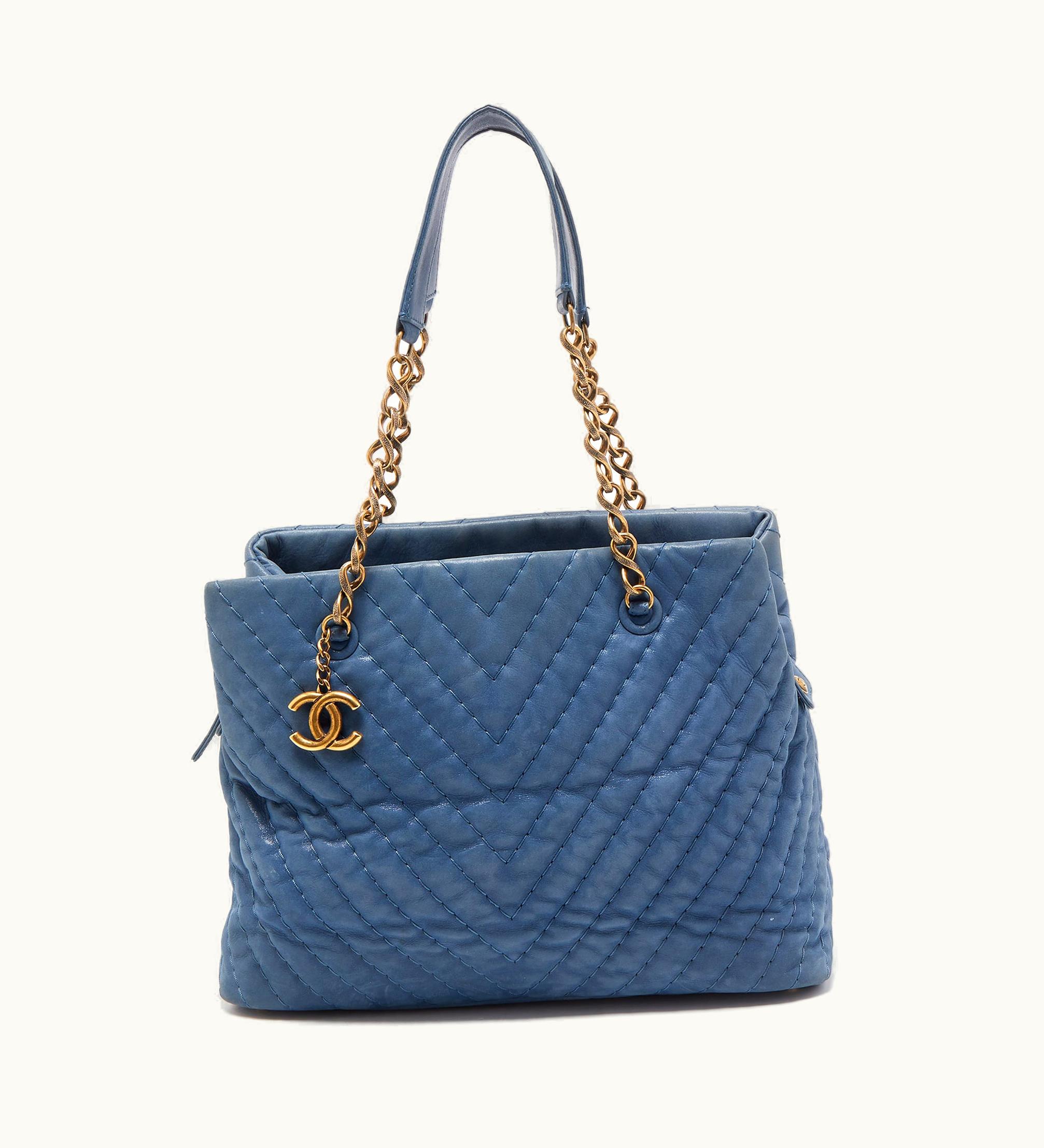 Chanel Chanel Blue Chevron Iridescent Leather Large Surpique Tote