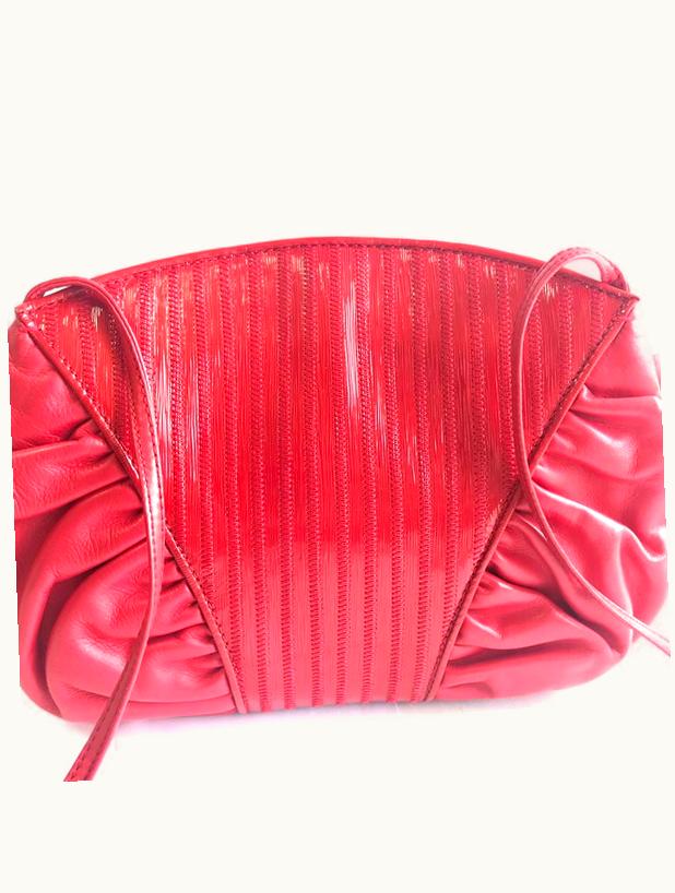 Fendi Fendi 80's Vintage Red Patent Enamel And Nappa Leather Oval Round Shape Shoulder Purse