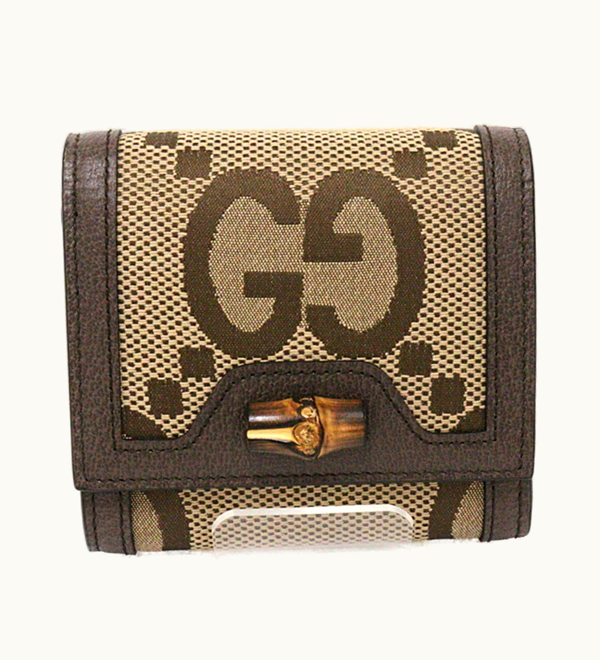 Gucci Gucci Jumbo GG Diana Bamboo Compact Wallet Bifold L-Shaped Zipper Coin Purse Canvas 658635 Brown Gold Hardware