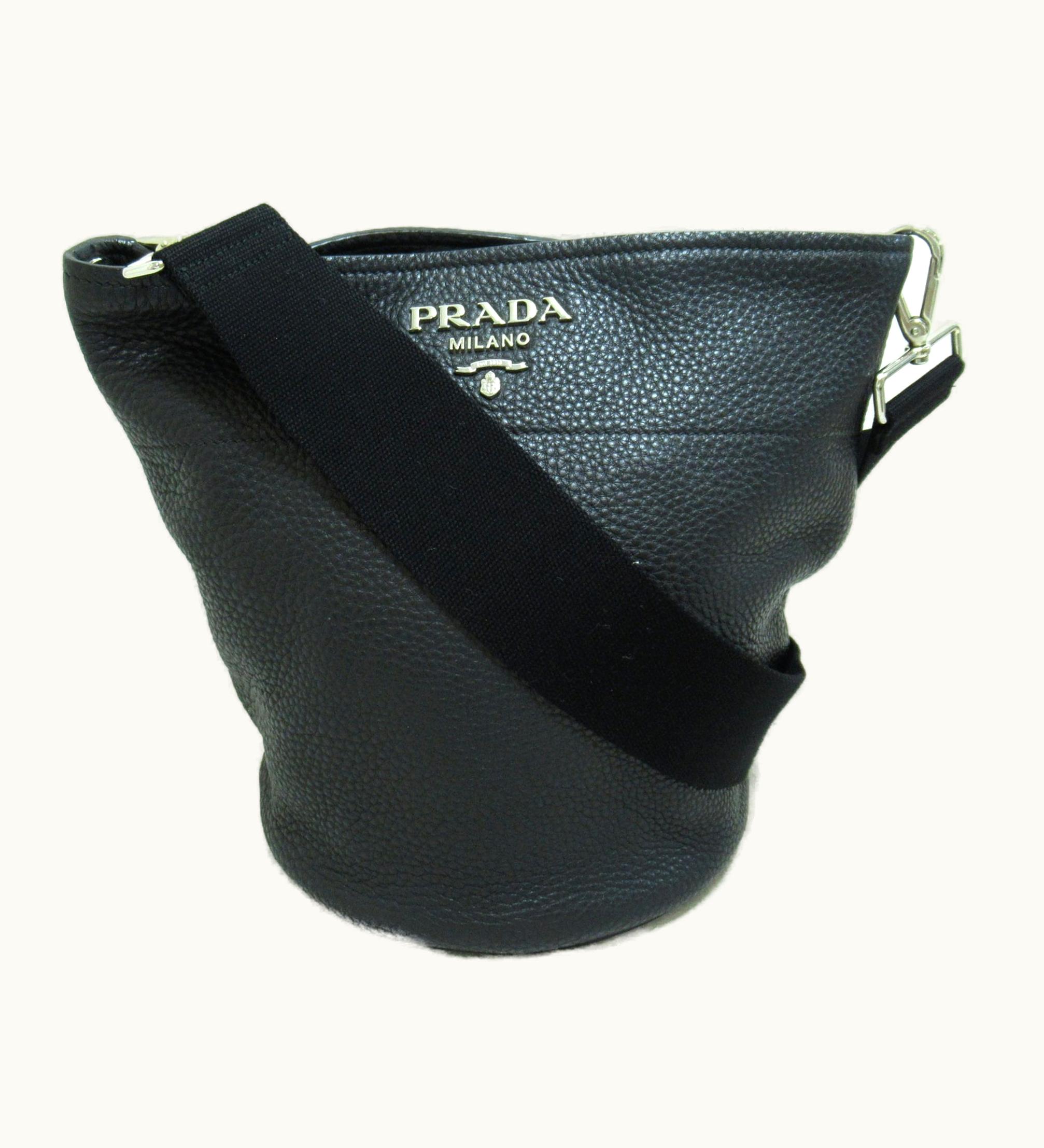 Prada Prada Vitello Dino Shoulder Bag Black Leather 1Be012