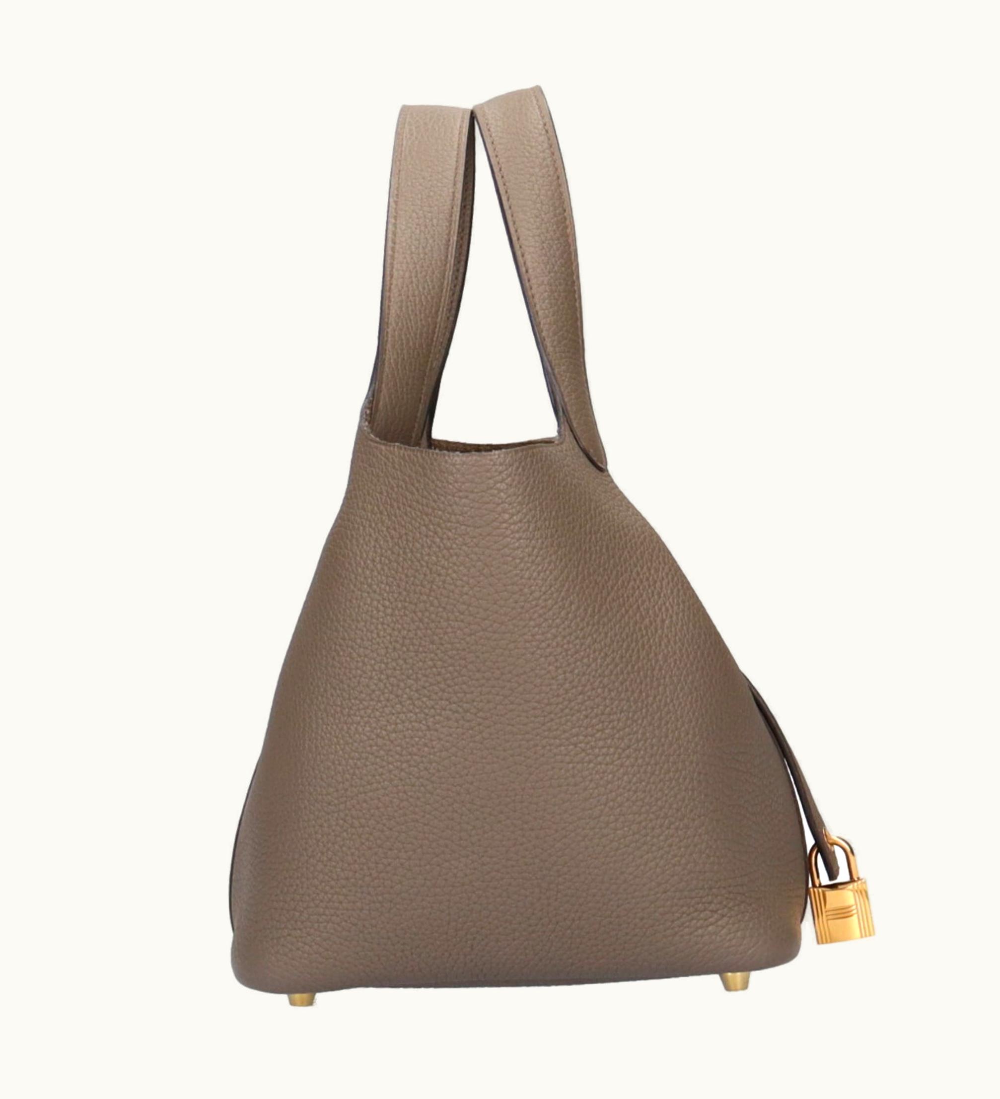 Hermès Hermès Picotin Lock PM Handbag Taurillon Clemence Gray Ladies