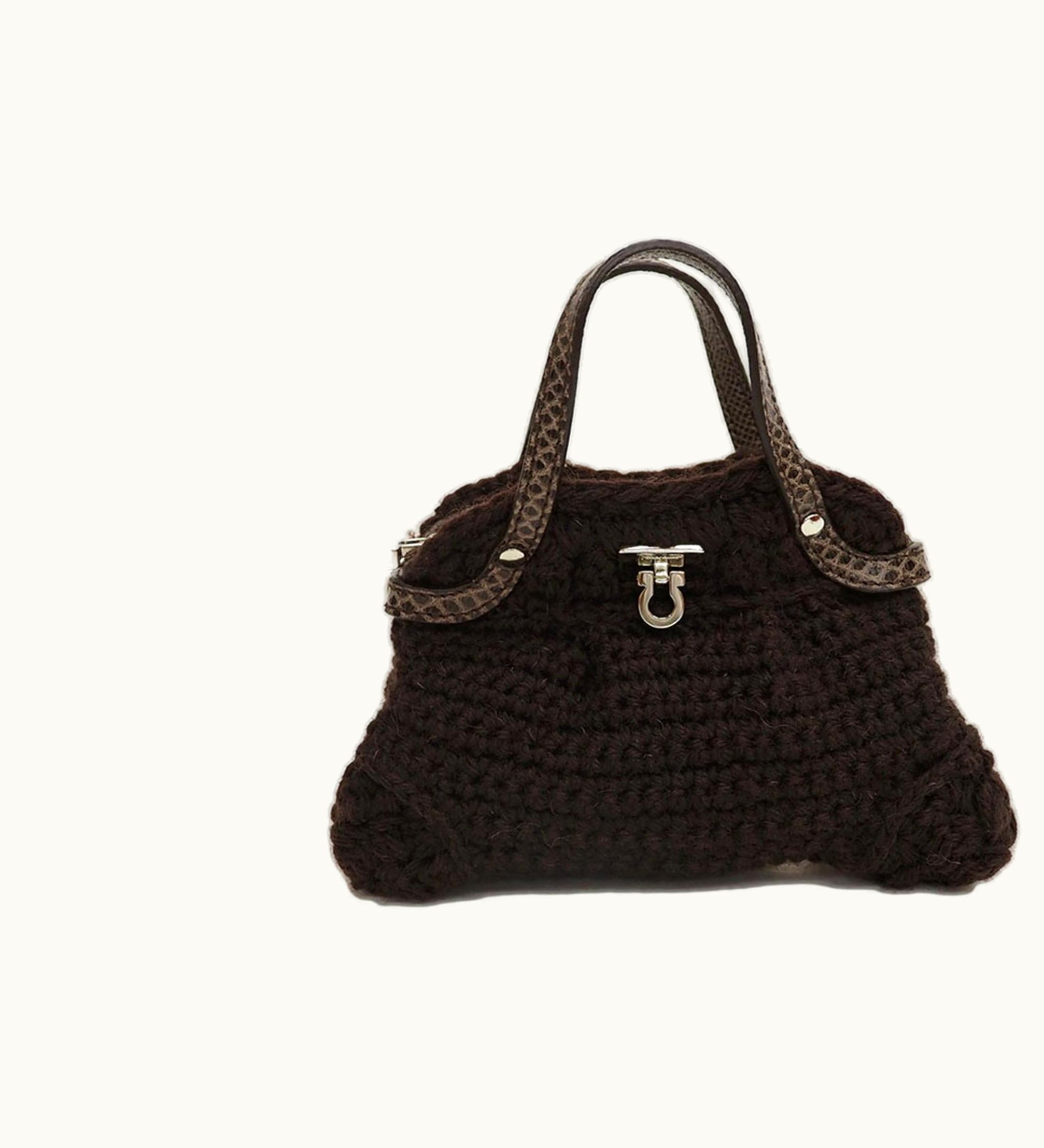 Salvatore Ferragamo Salvatore Ferragamo Wool Handbag Brown Knit Ladies