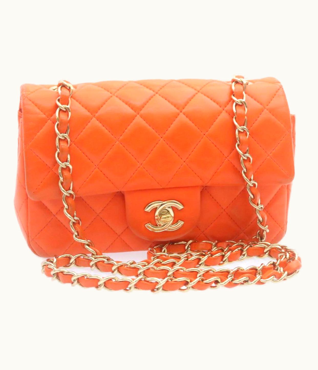 Chanel Chanel Matelasse Mini Chain Flap Classic Shoulder Bag Lamb Skin Orange CC 29106A