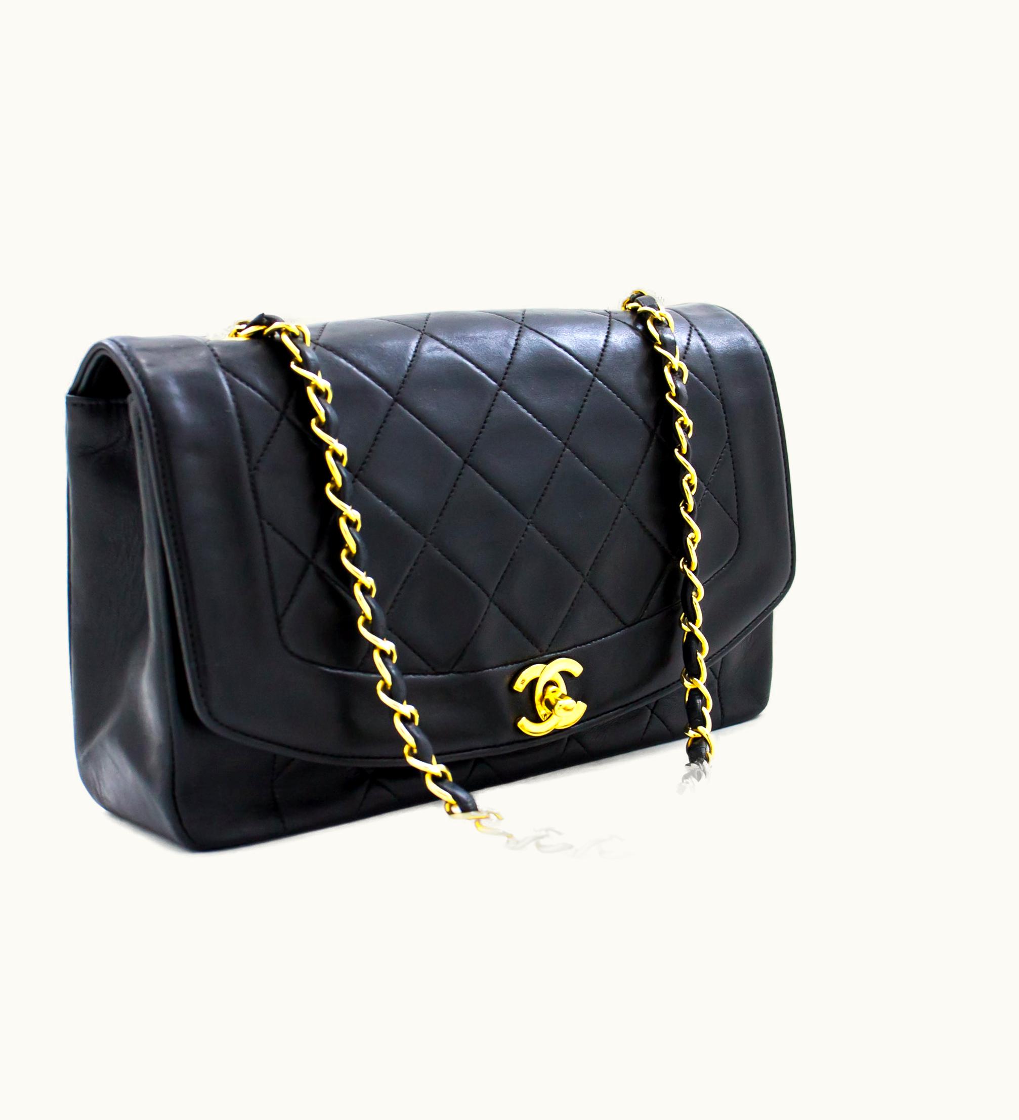 Chanel Chanel Diana Flap Chain Shoulder Bag Black Quilted Lambskin Purse