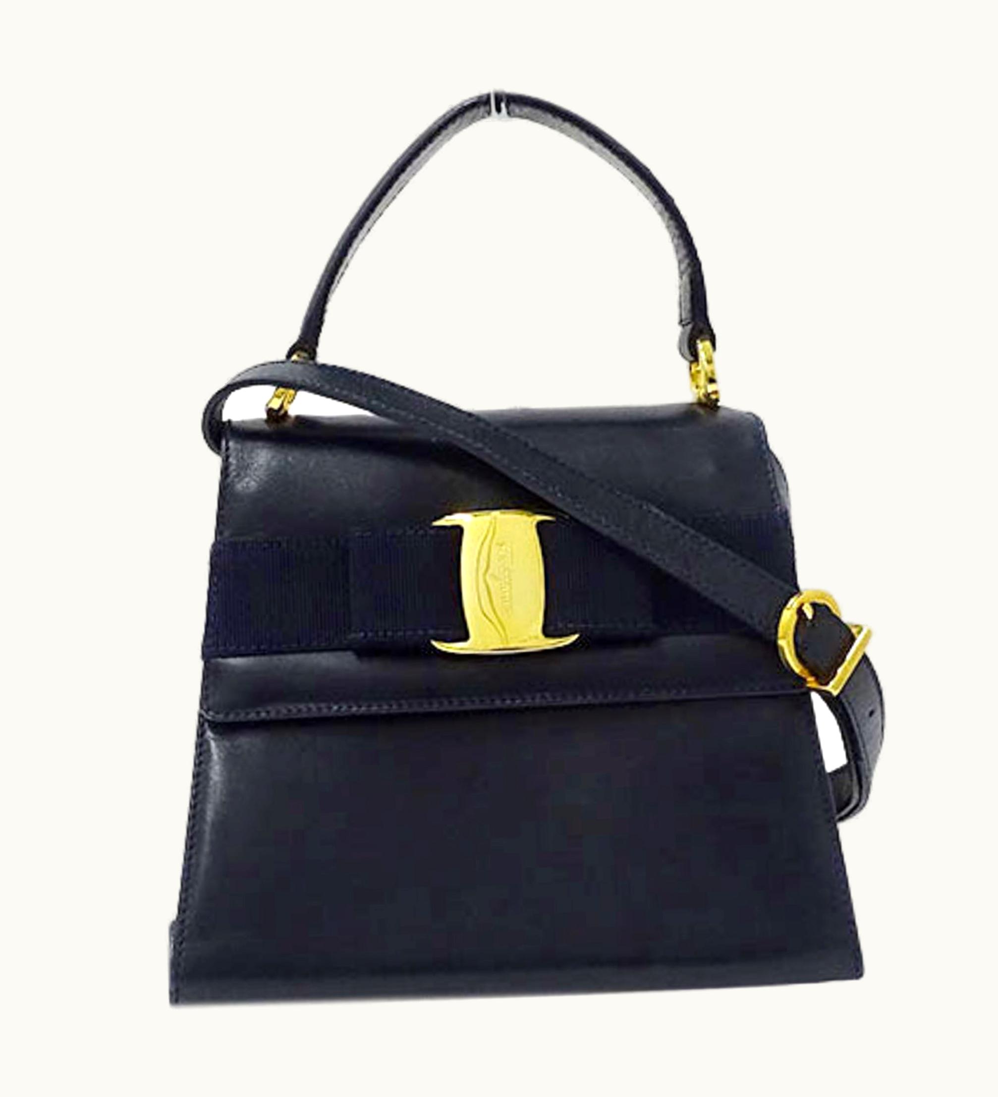 Salvatore Ferragamo Salvatore Ferragamo Bag Women's Brand Shoulder Handbag 2Way Vara Ribbon Leather Navy Blue Mini