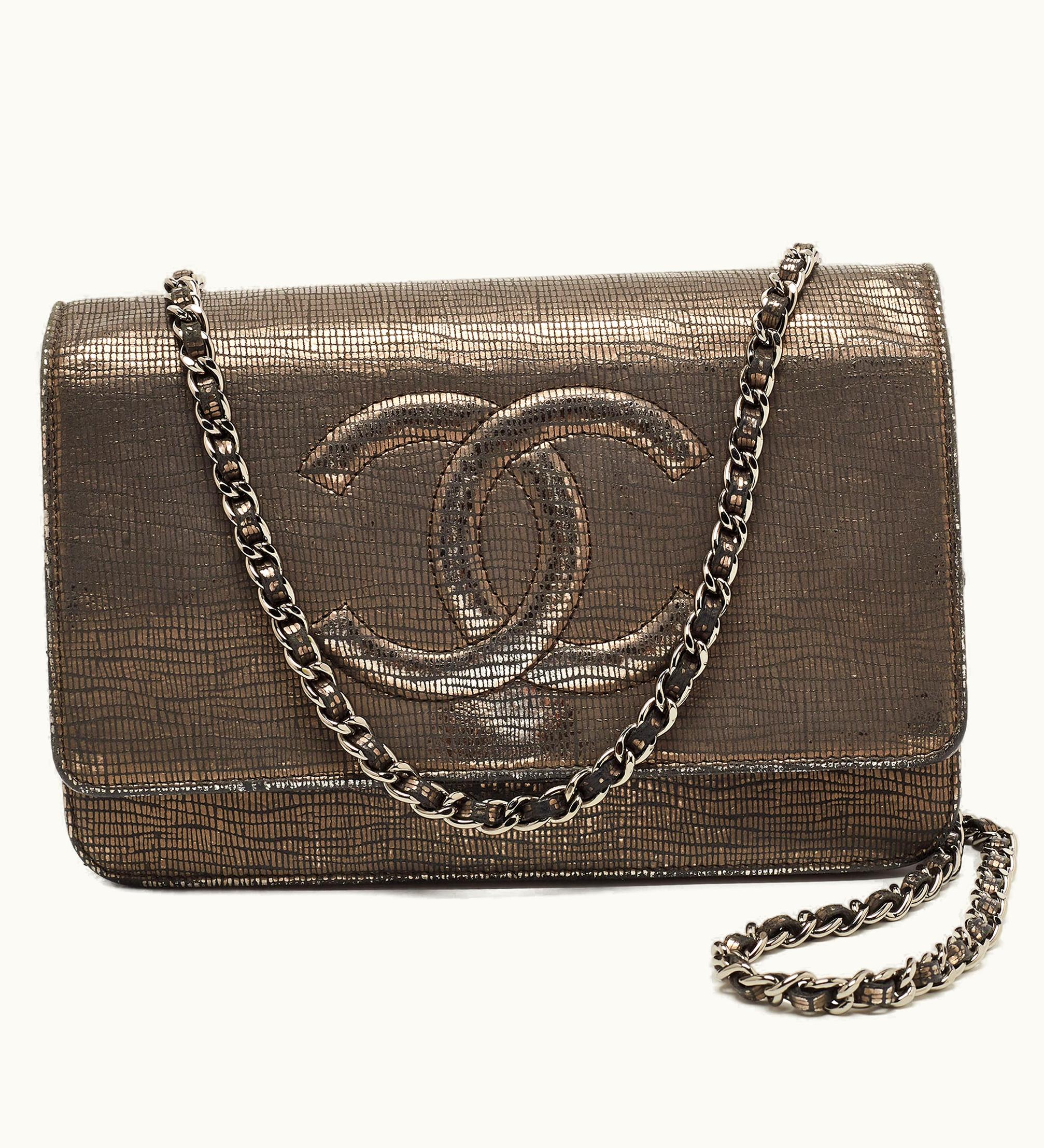 Chanel Chanel Silver Shimmer Suede CC Timeless Wallet On Chain