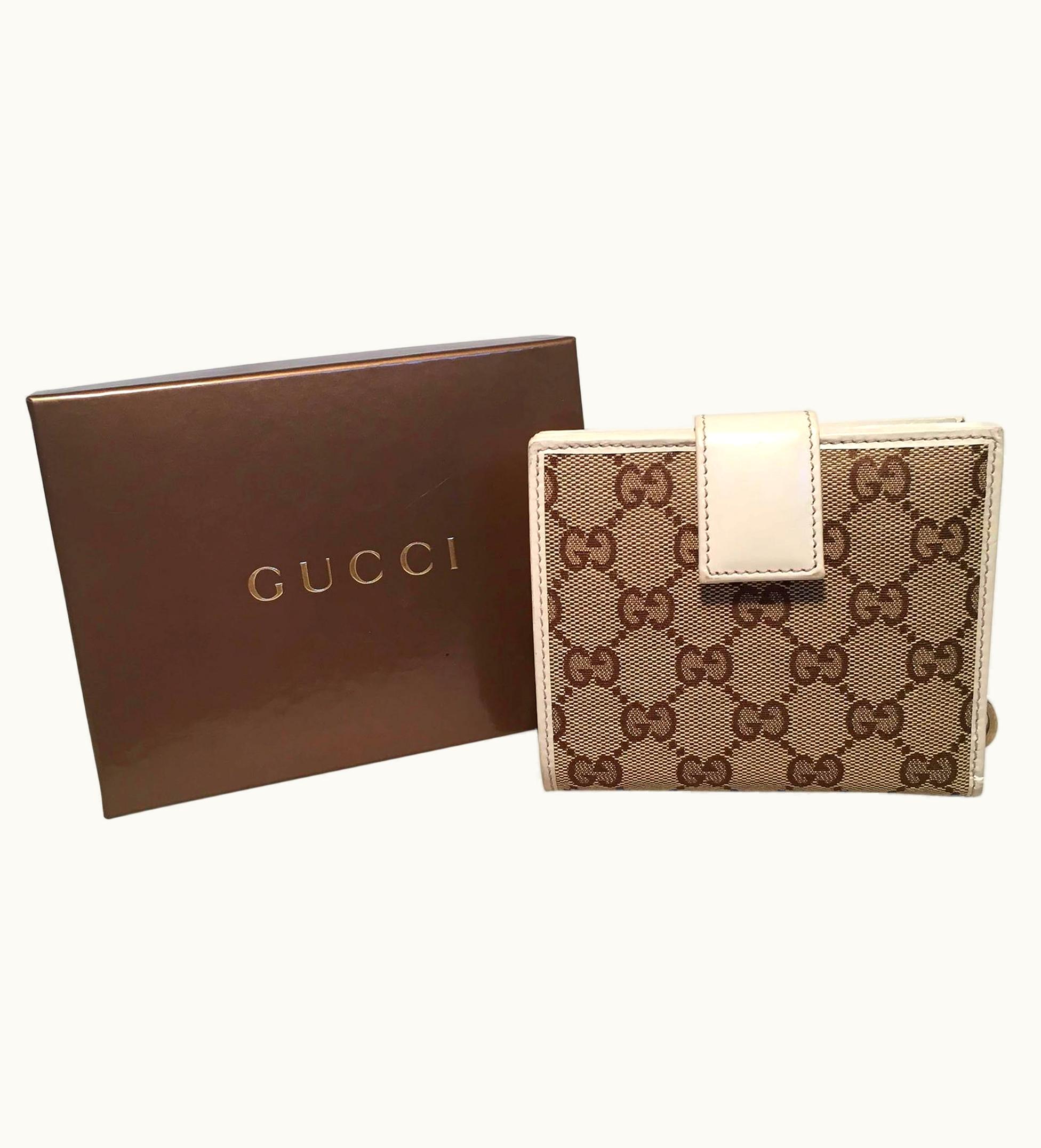 Gucci Gucci GG Monogram And Beige Leather Wallet With Zip Pocket And Box