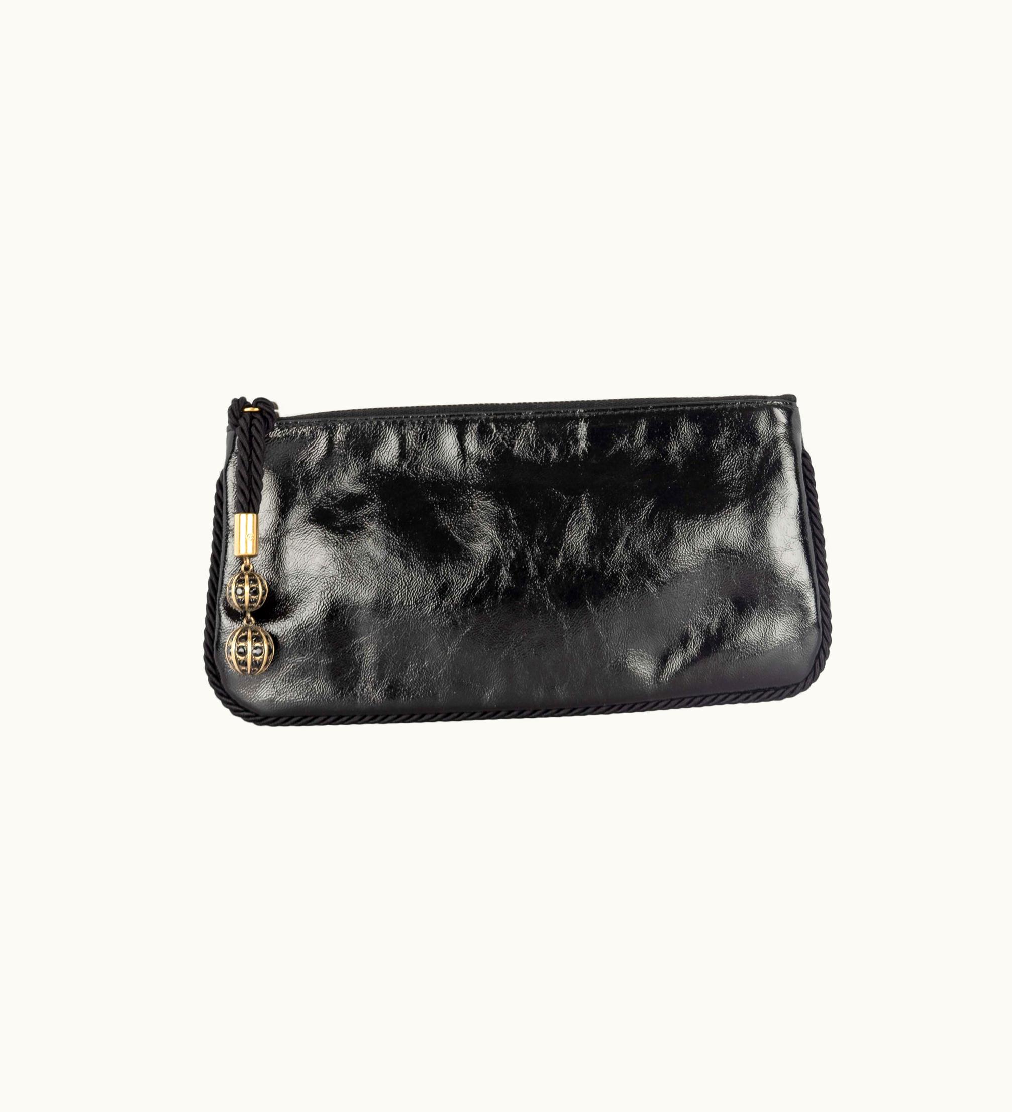 Gucci Gucci Gucci Shiny Leather Clutch With Braided Trim & Tassel