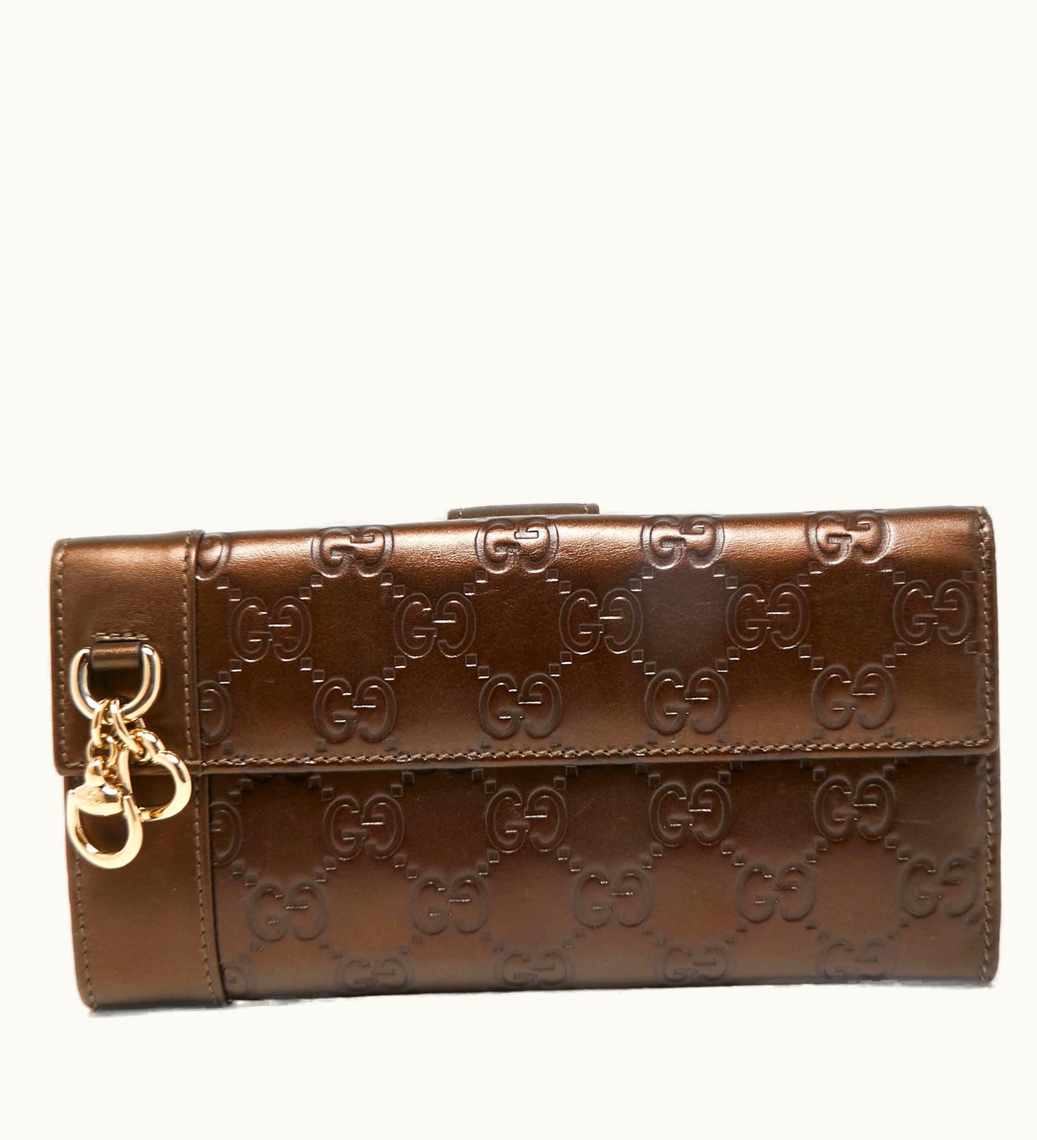 Gucci Gucci Bronze Ssima Leather Charm Flap Continental Wallet
