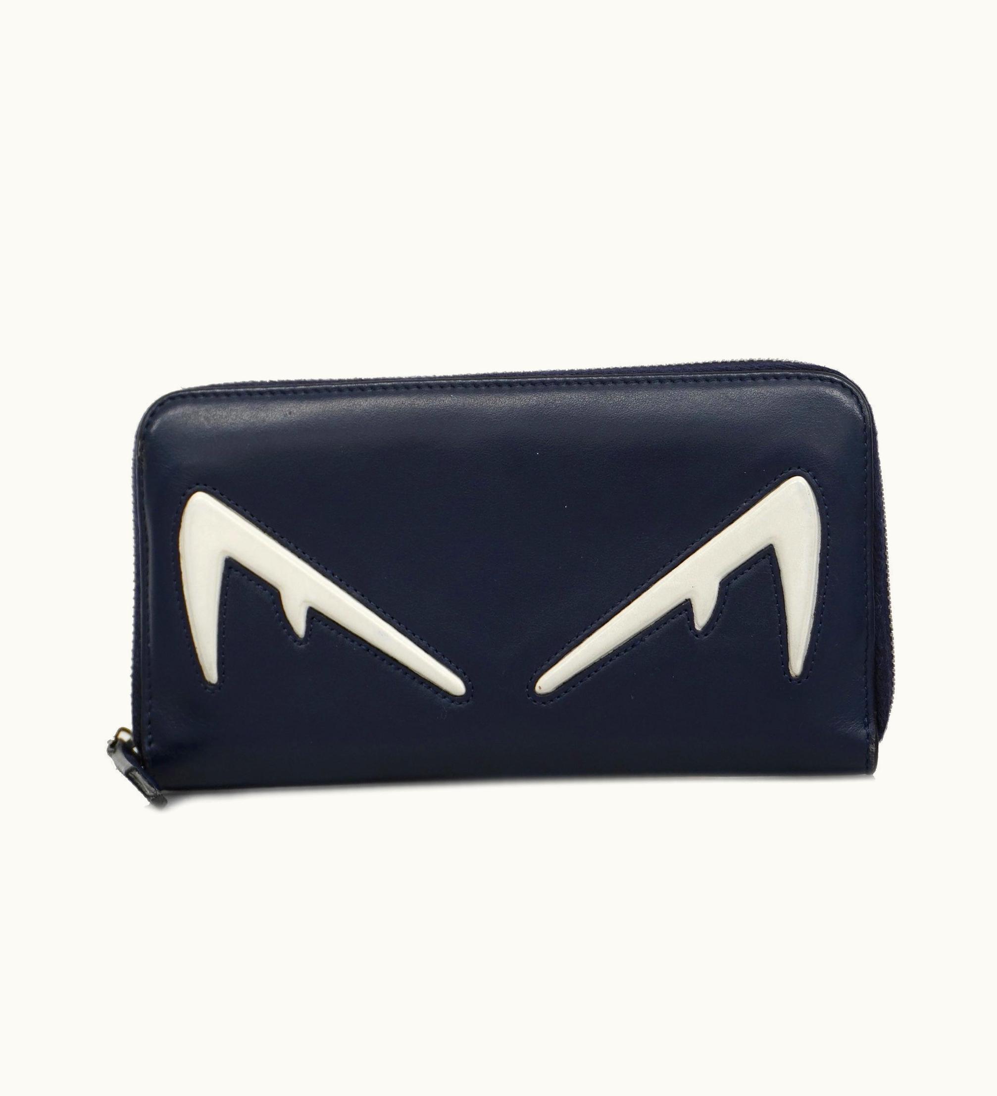 Fendi Fendi Monster Men's Leather Long Wallet [Bi-Fold] Navy