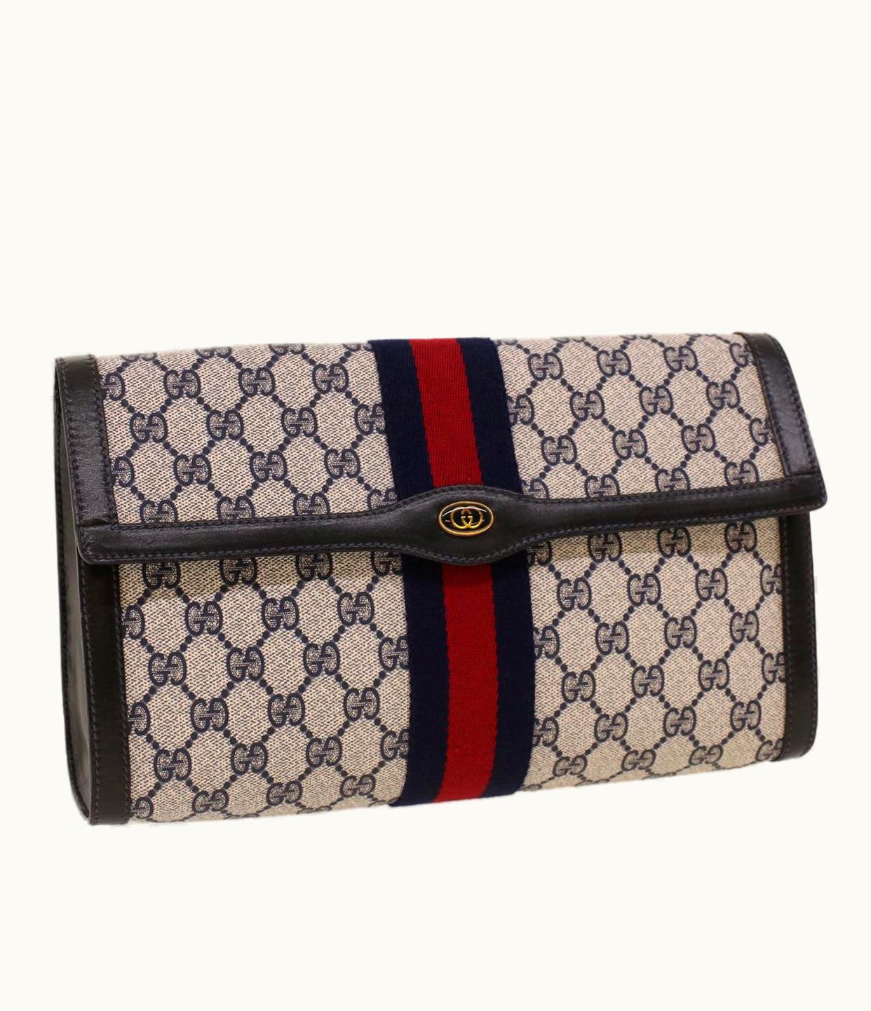 Gucci Gucci GG Canvas Sherry Line Clutch Bag Gray Red Navy 67.014.3087