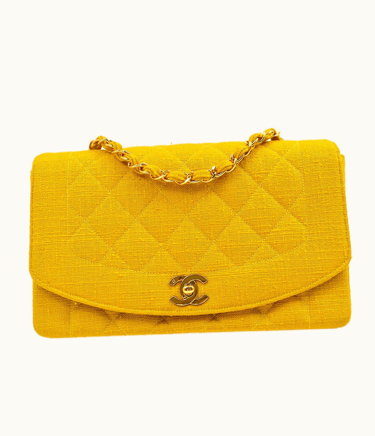 Chanel Chanel 1991-1994 Diana Flap Medium Yellow Linen 51912