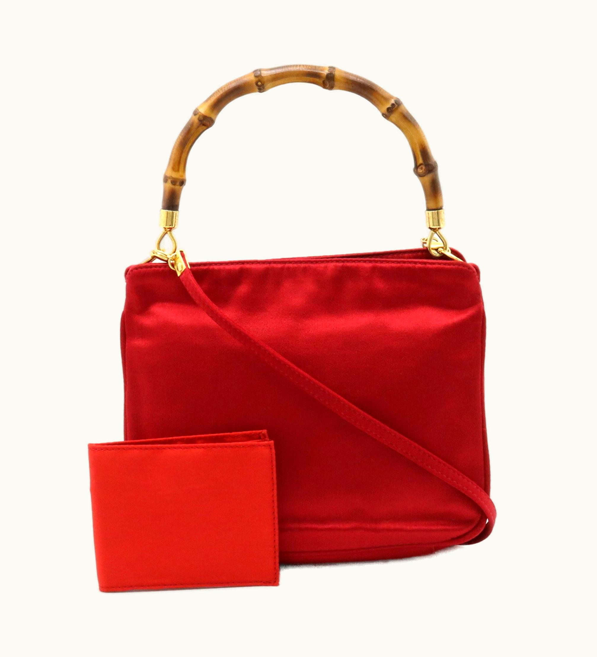 Gucci Gucci Bamboo Handbag Shoulder Bag Satin Red 005.781.0315