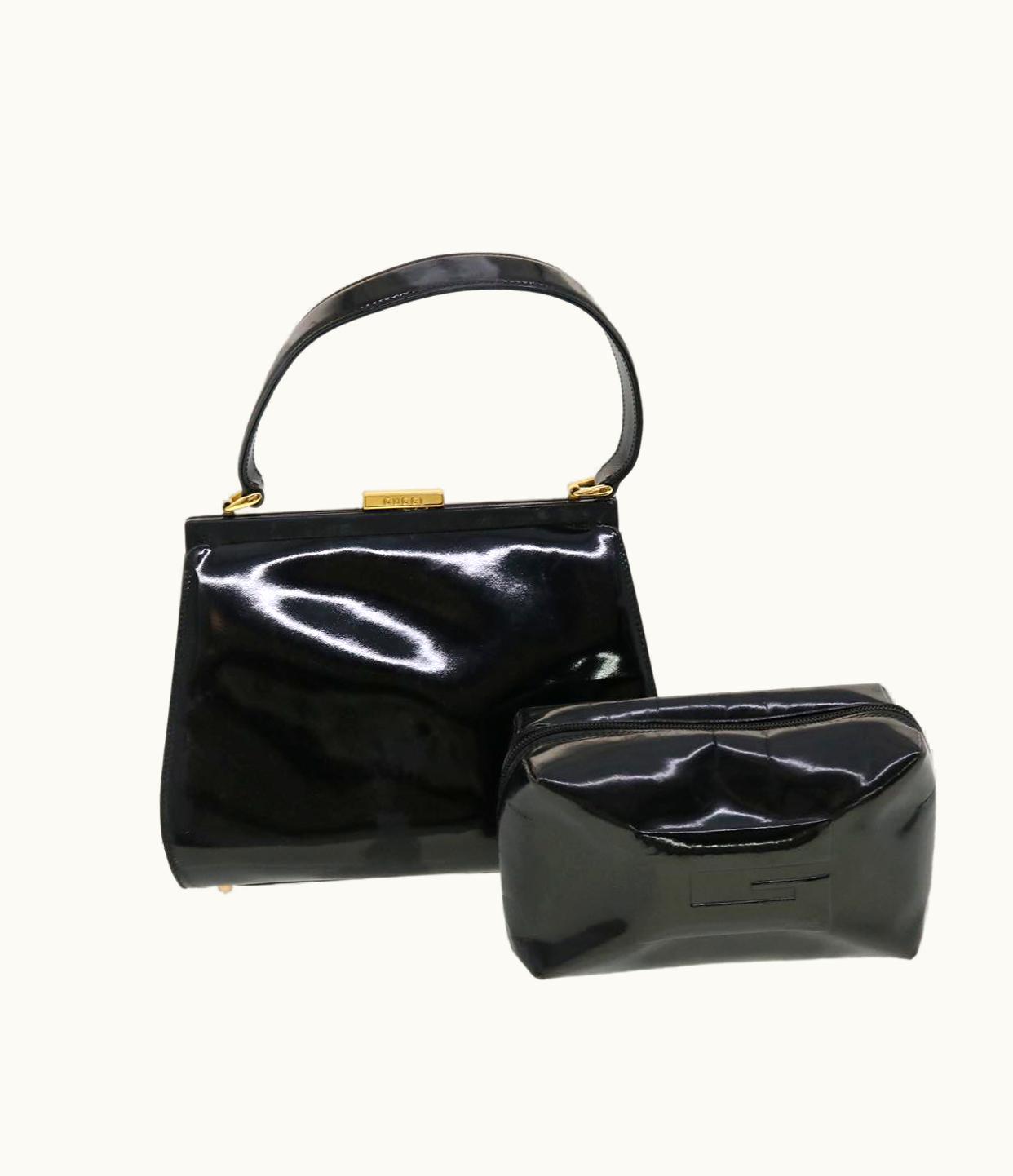 Gucci Gucci Pouch Hand Bag Patent 2Set Black