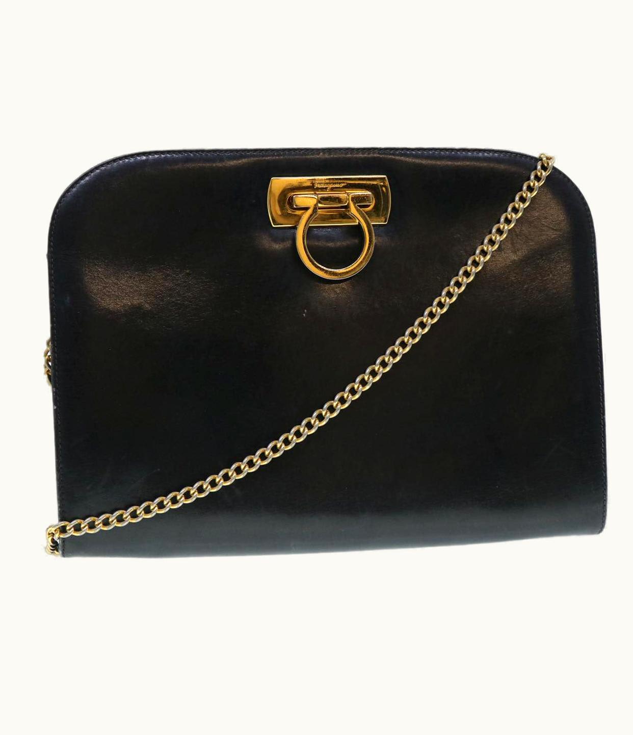 Salvatore Ferragamo Salvatore Ferragamo Chain Shoulder Bag Leather Black