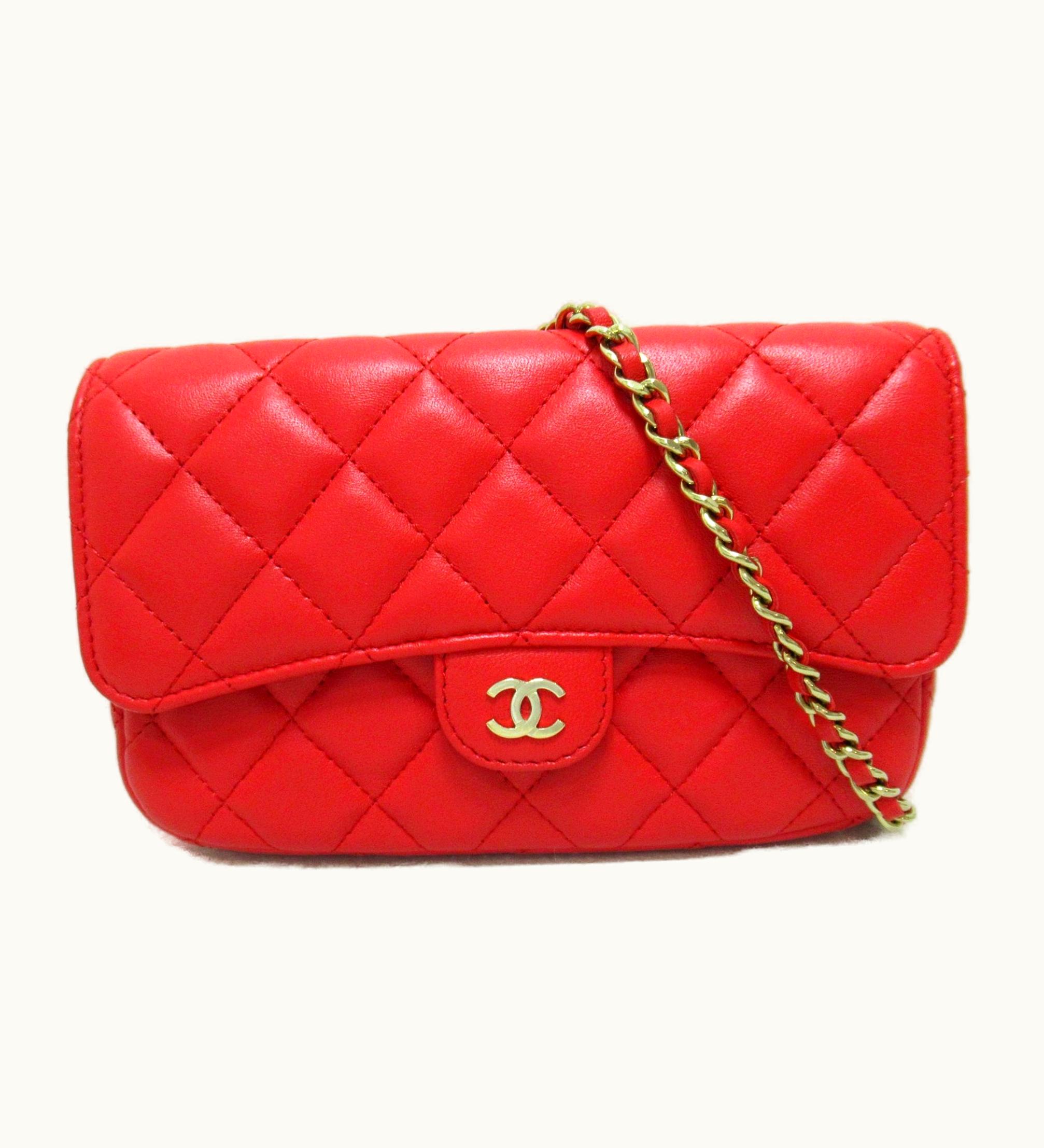 Chanel Chanel Chain Wallet Bag Red Lambskin [Sheep Leather] Ap2096