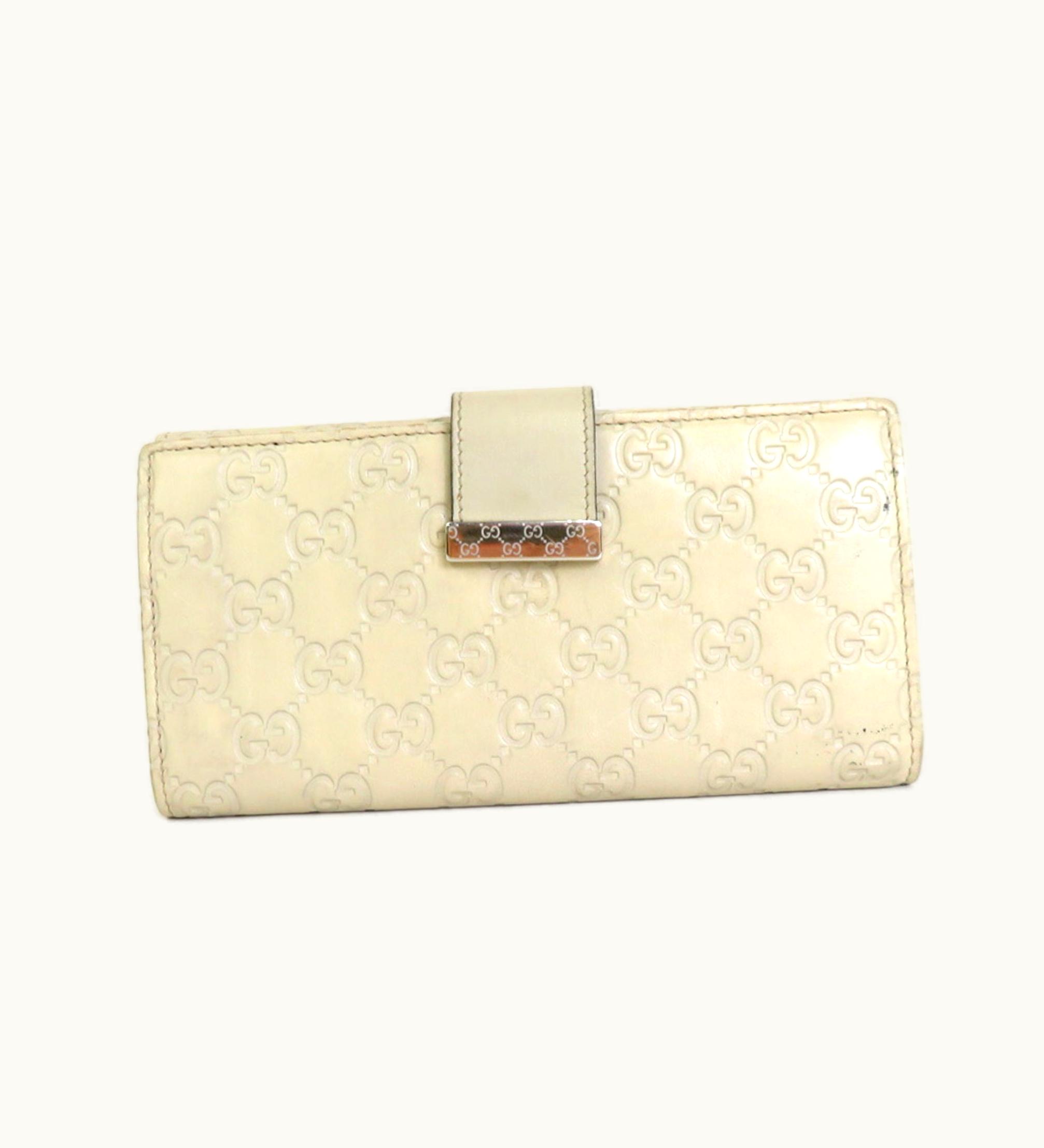 Gucci Gucci Long Wallet Sima Leather Light Beige Unisex 212089 E56065A