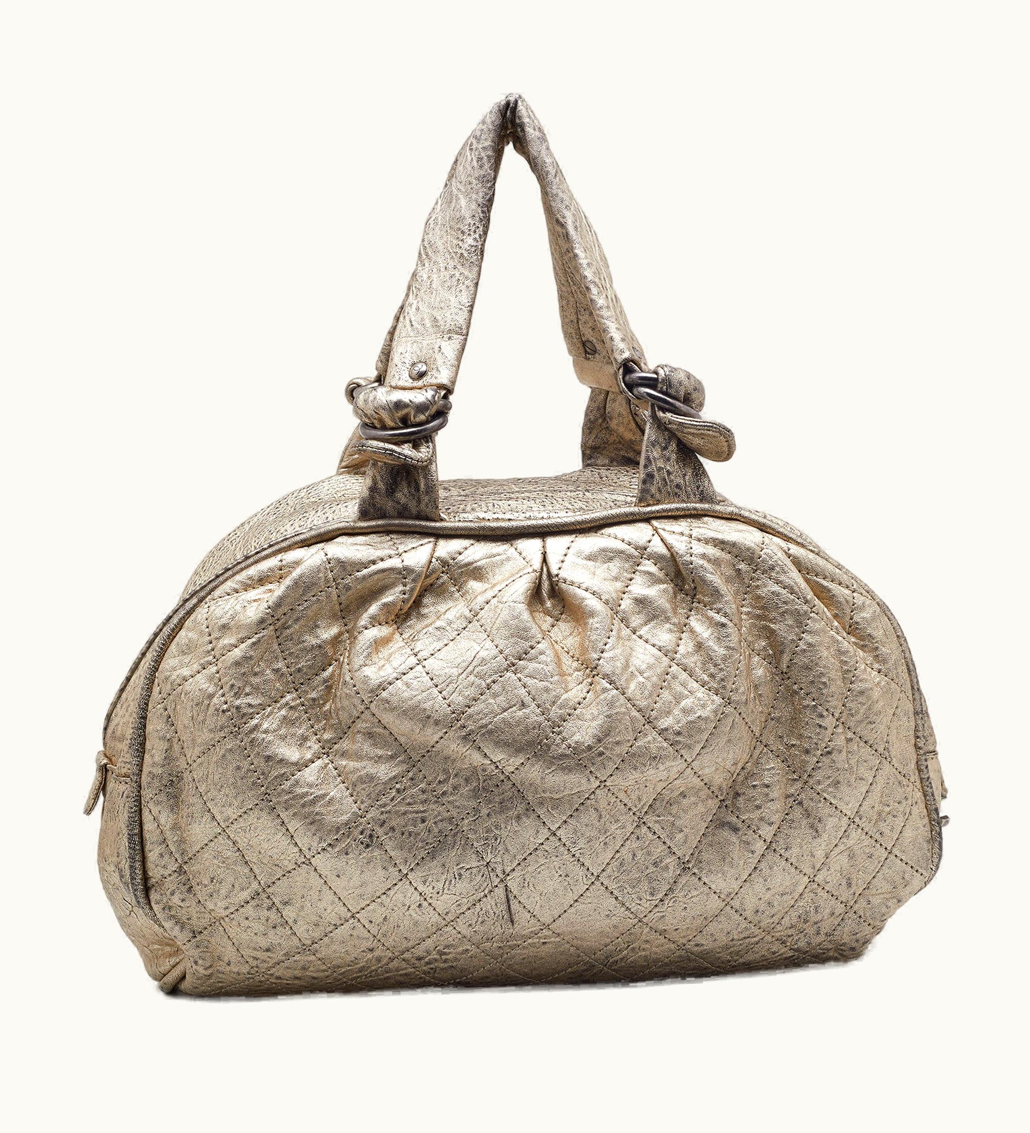 Chanel Chanel Gold Textured Leather Wild Stich Weekender Bag