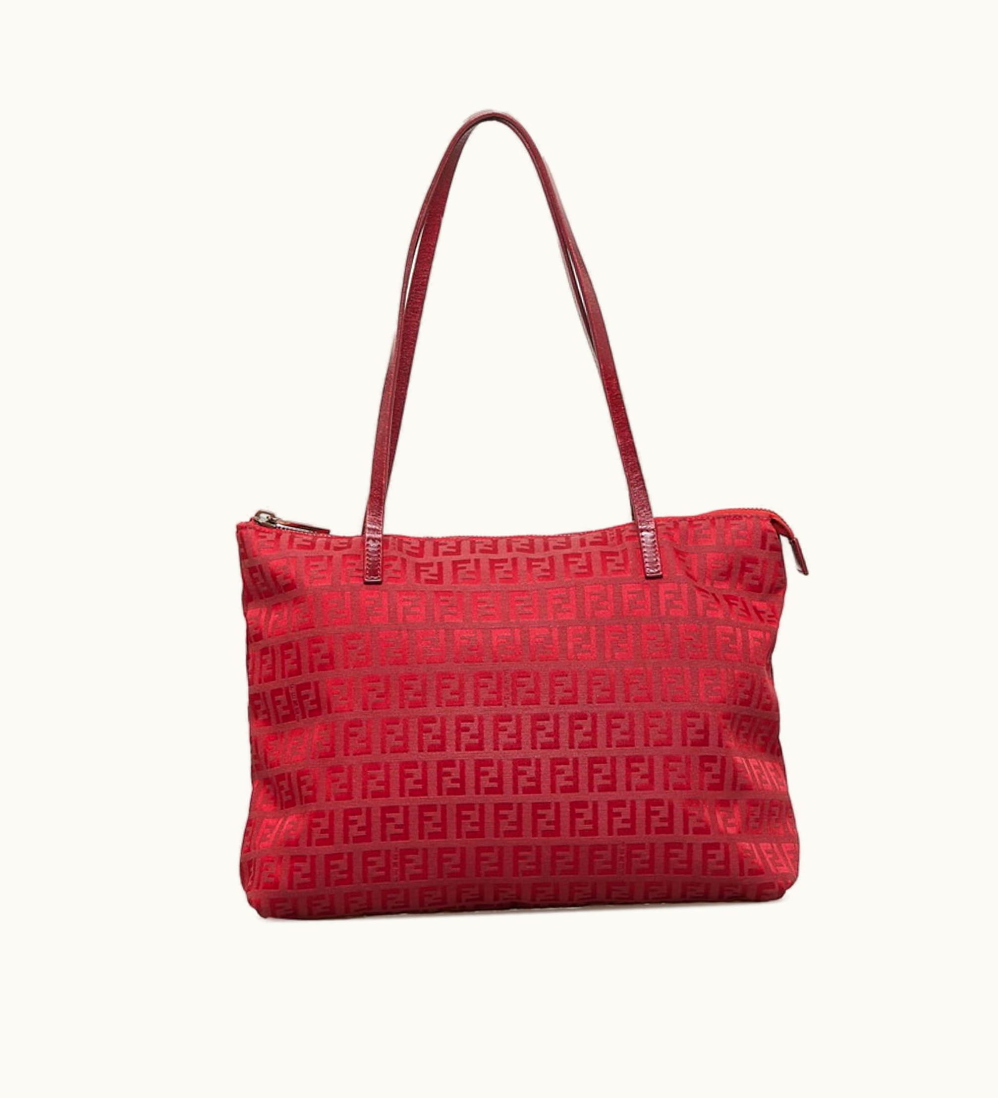 Fendi Fendi Zucchino Handbag Tote Bag 8Bh022 Red Canvas Leather Ladies