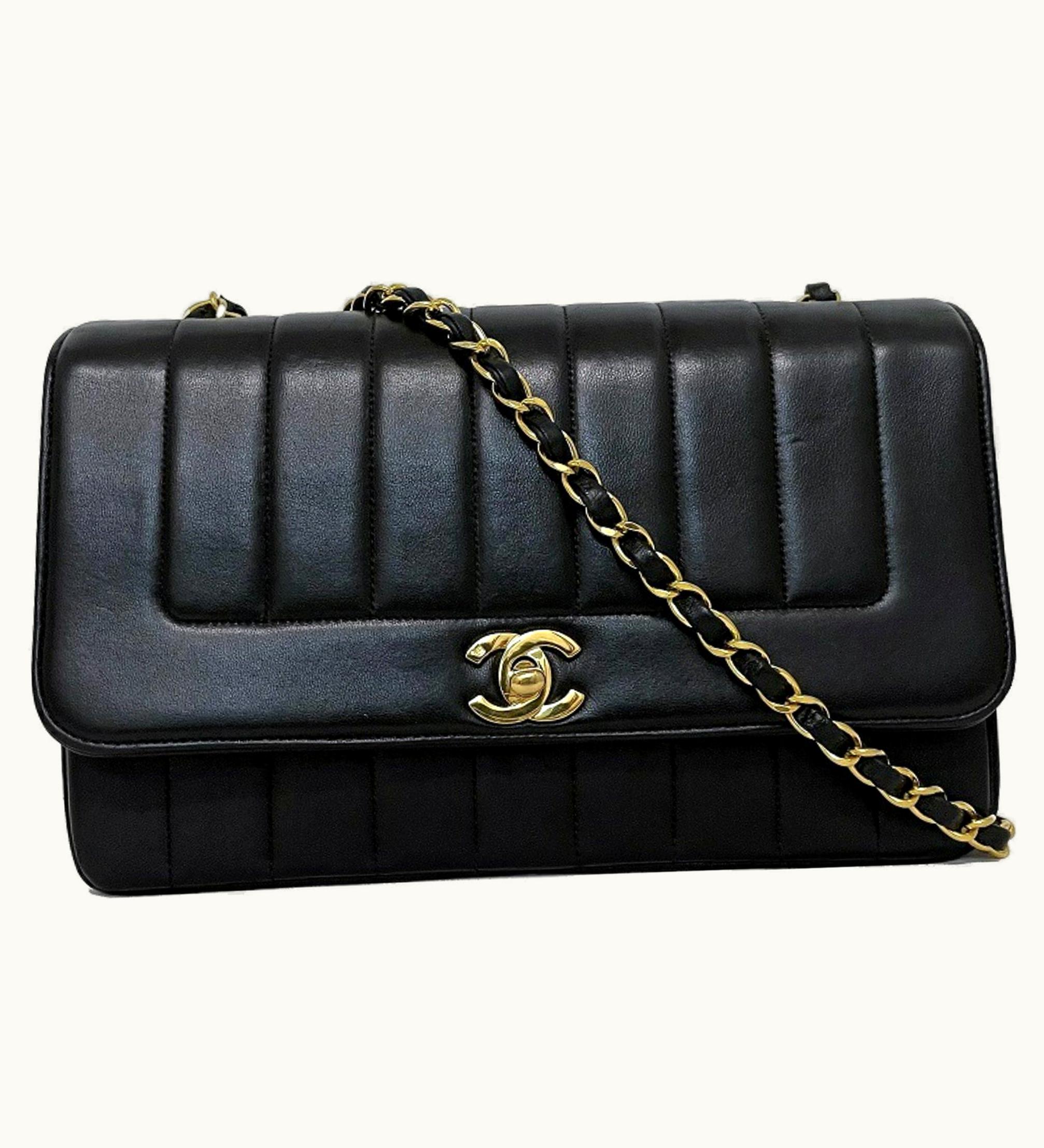 Chanel Chanel Chain Shoulder Bag Black Mademoiselle Single Flap Lambskin No Seal Chanel Coco Mark Turn Lock Quilted Stripe Ladies