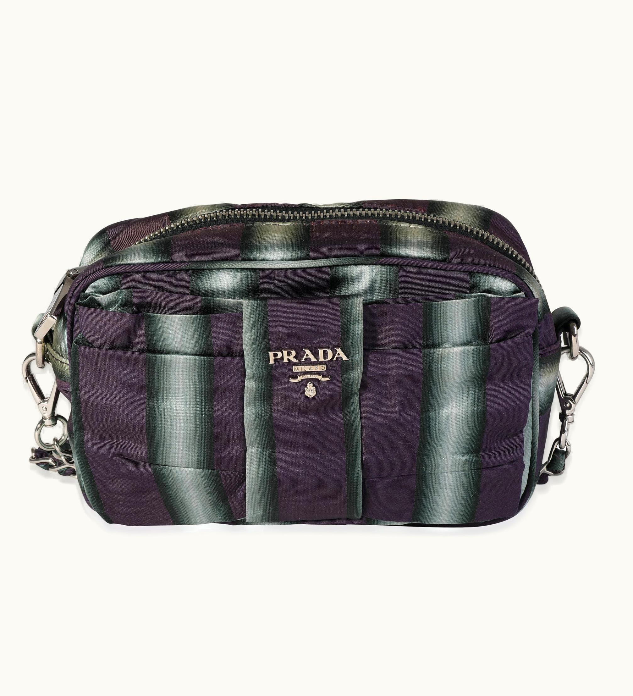 Prada Prada Purple And Grey Striped Nylon Camera Bag