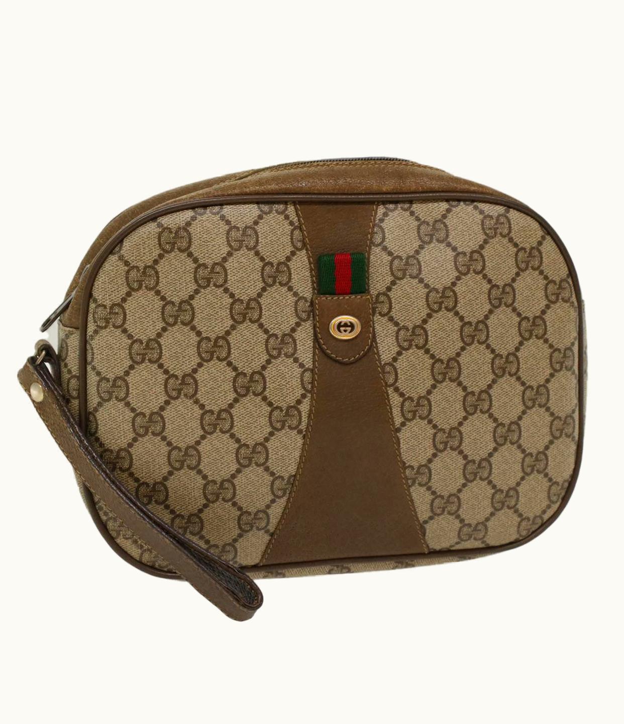 Gucci GUCCI GG Canvas Web Sherry Line Clutch Bag PVC Leather Beige Red Green
