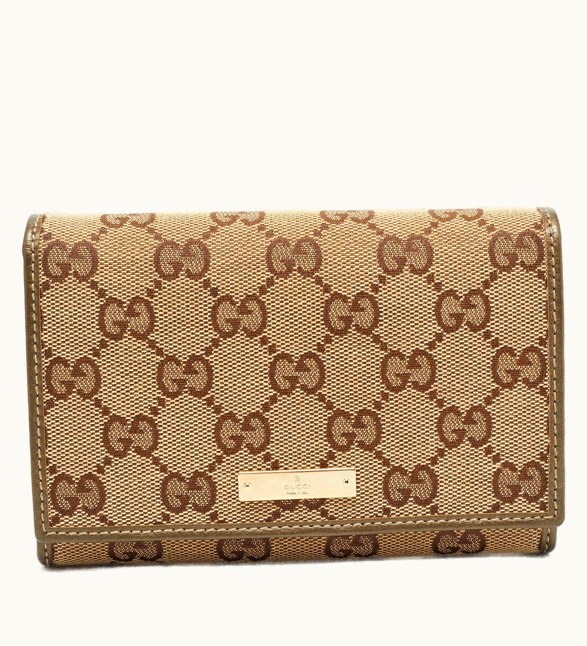 Gucci Gucci Beige GG Canvas And Leather Logo Flap Wallet