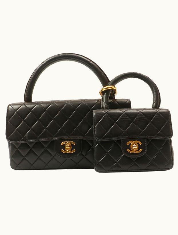 Chanel Chanel Around 1992 Made Classic Flap Handbag With Micro Bag Black