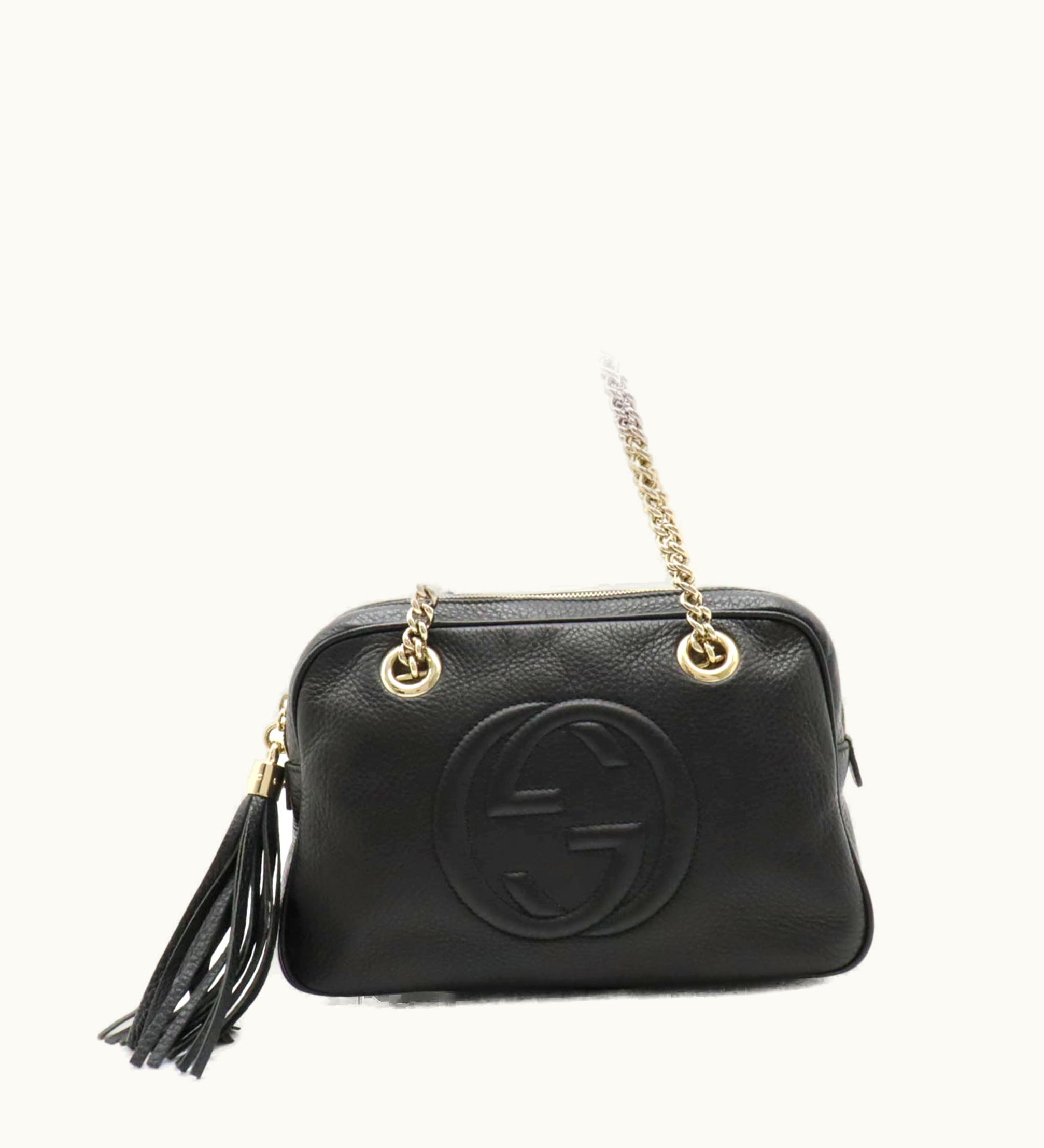 Gucci Gucci Soho Interlocking G Chain Shoulder Bag Tassel Leather Black 308983