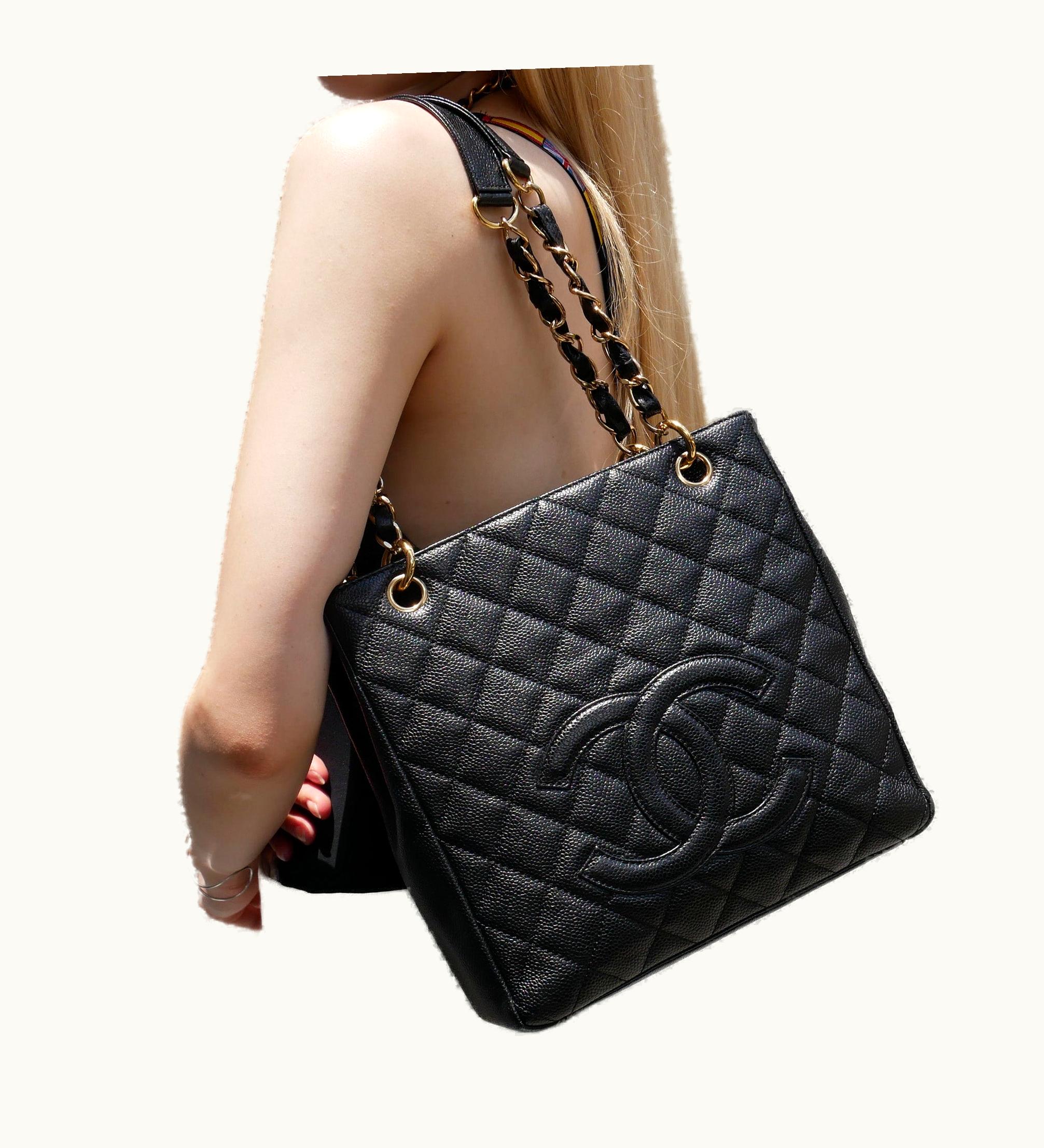Chanel Chanel 2008-2009 Petite Shopping Tote Pst Black Caviar 66379