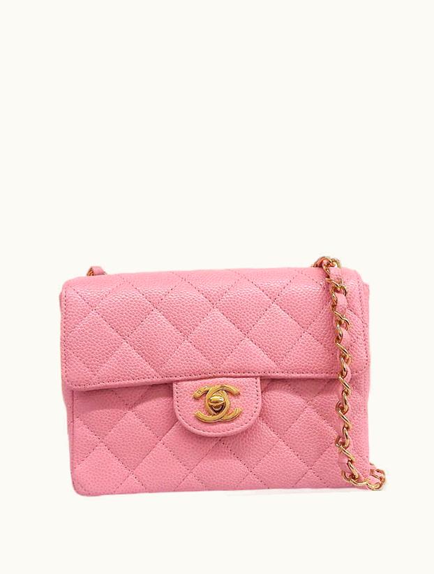 Chanel Chanel Around 2004 Made Caviar Skin Classic Flap Chain Mini Bag Pink