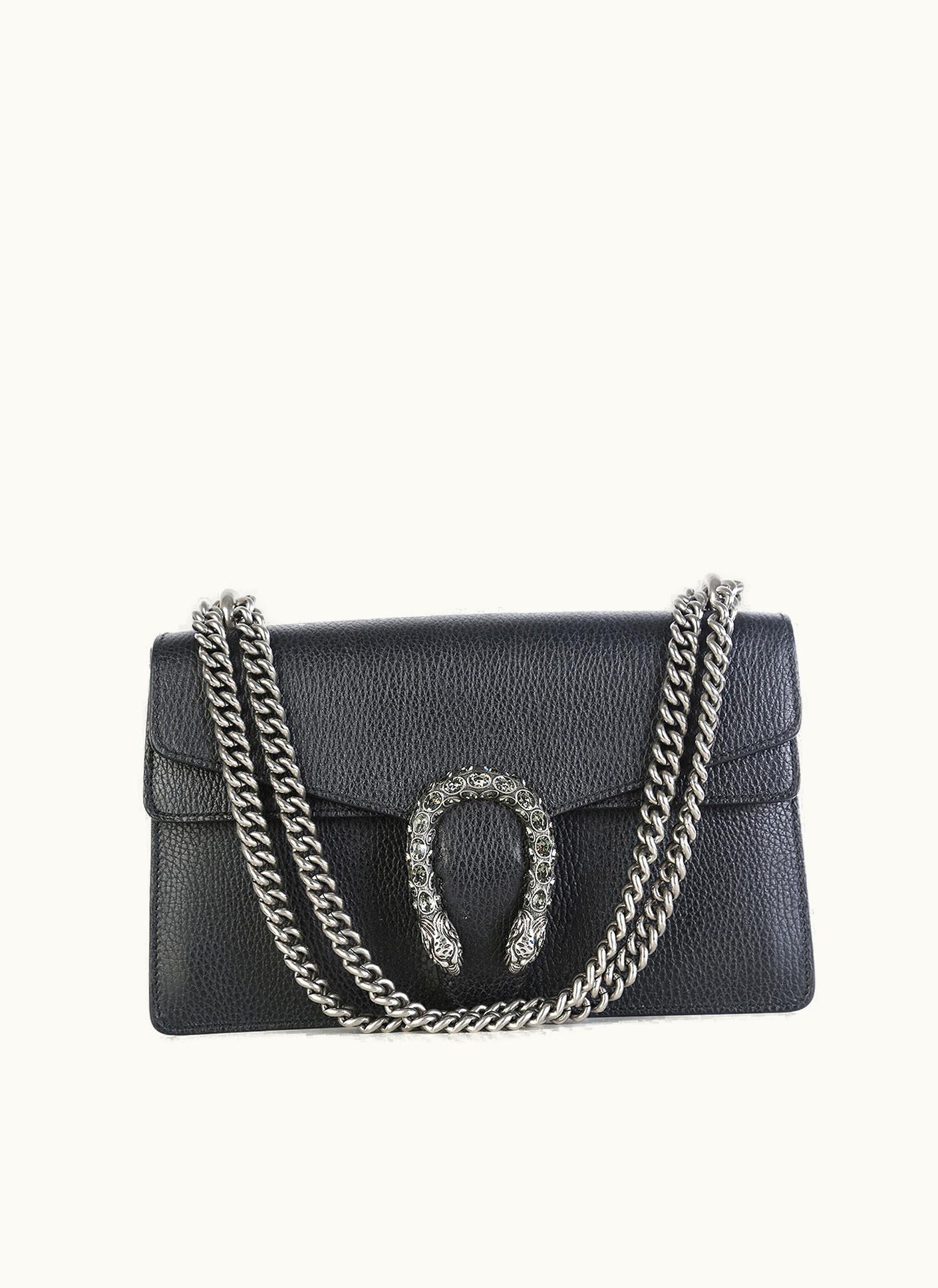 Gucci Gucci Black Pebbled Calfskin Leather Small Dionysus Shoulder Bag