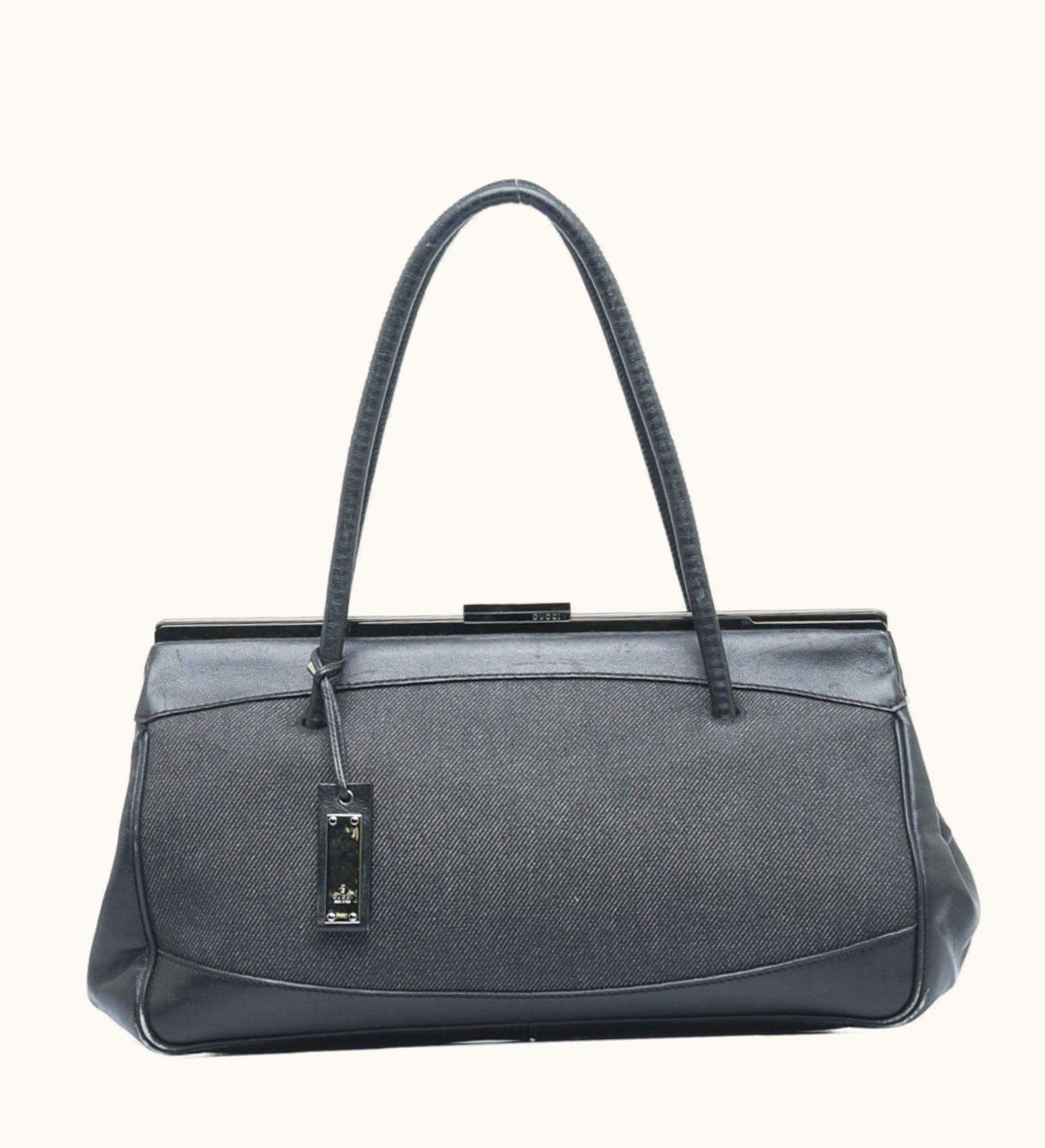 Gucci Gucci Charm Handbag 92726 Black Canvas Leather Women's