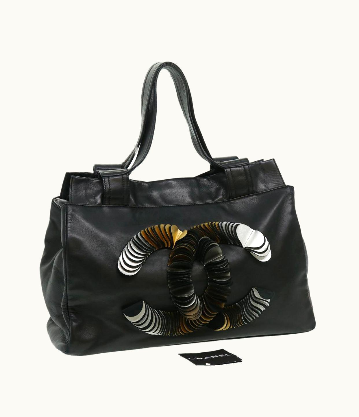 Chanel Chanel Coco Mark Tote Bag Lamb Skin Black CC