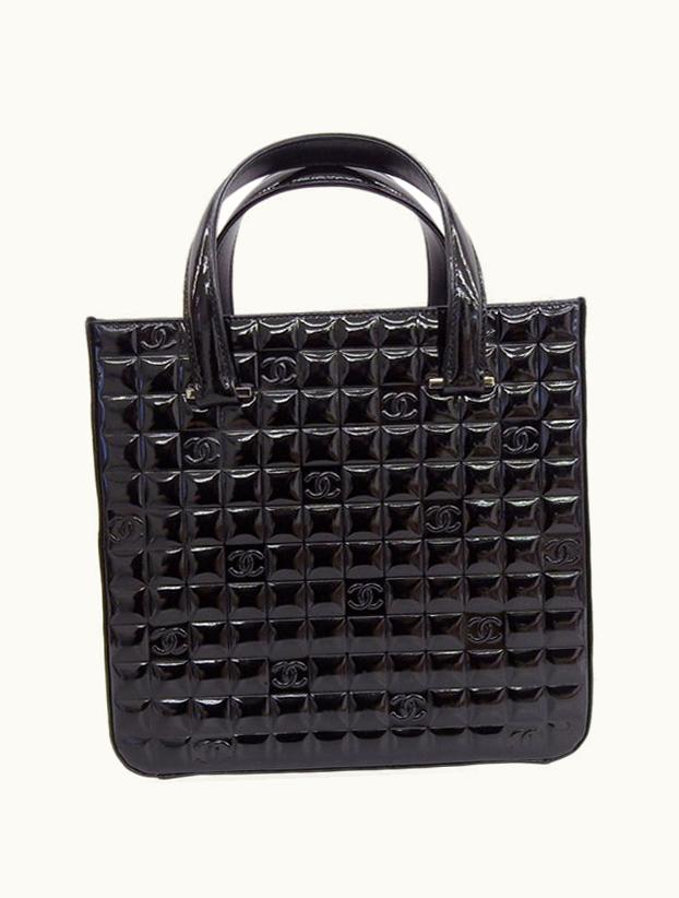 Chanel Chanel Around 2001 Made Patent Chocolate Bar CC Mark Embossed Top Handle Bag Black
