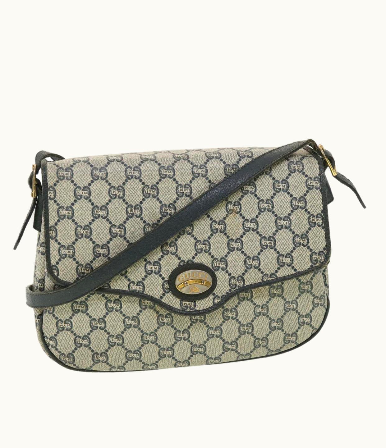 Gucci Gucci GG Plus Canvas Shoulder Bag Pvc Leather Gray Navy