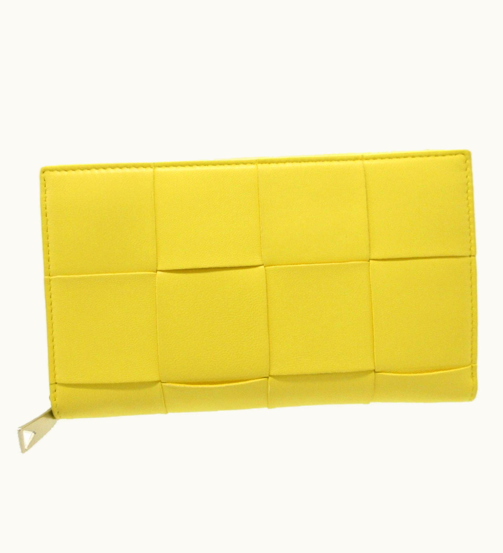 Bottega Veneta Bottega Veneta Maxi Intrecciato Leather Yellow Round Long Wallet