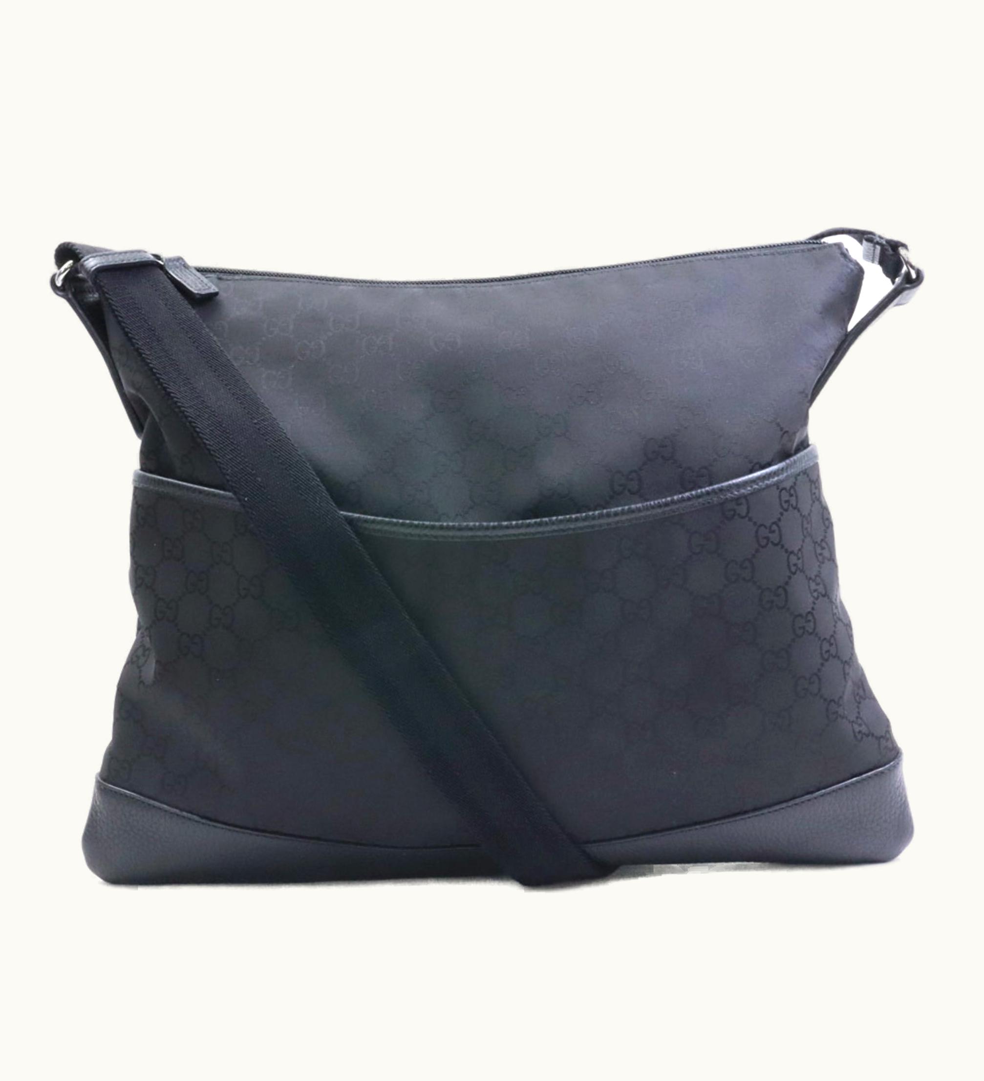 Gucci Gucci Diagonal Shoulder Bag GG Nylon/Canvas Black Silver Unisex 374411 E56054A