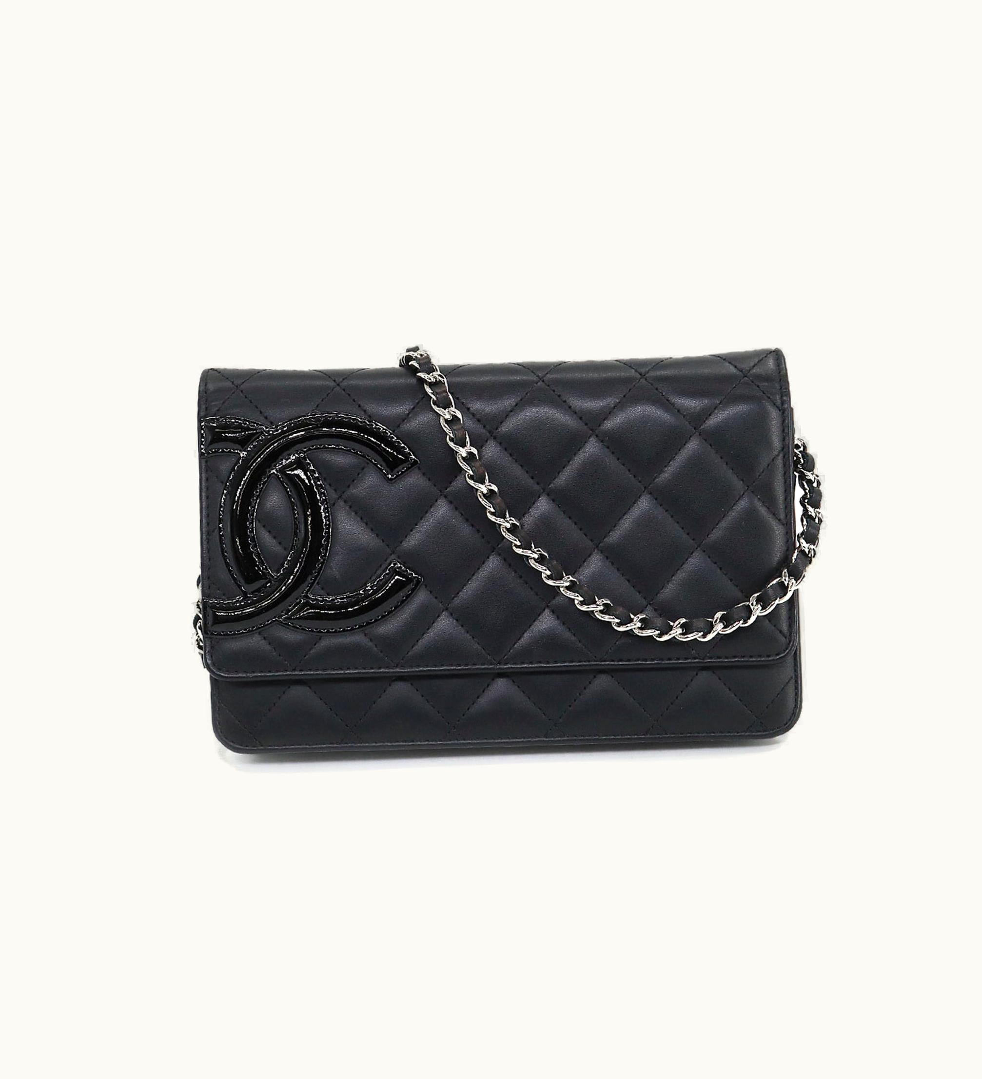 Chanel Chanel Cambon Line Chain Wallet Folio Long Leather Enamel Black Silver Metal Fittings A46646 Cambon Line Chain Wallet