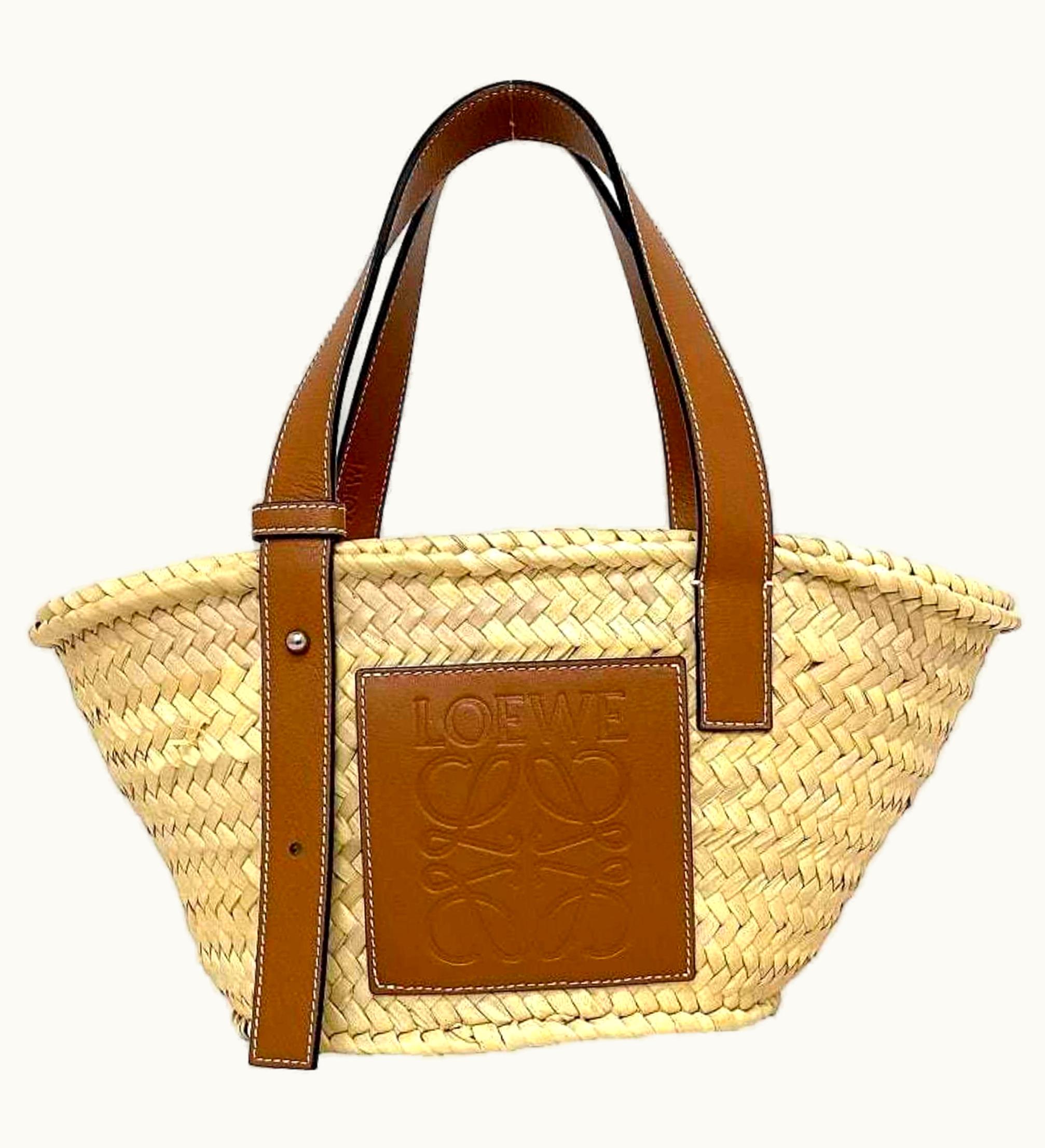 Loewe Loewe Basket Bag Beige Brown Anagram 327.02.S93 Tote Palm Leaf Calf Leather