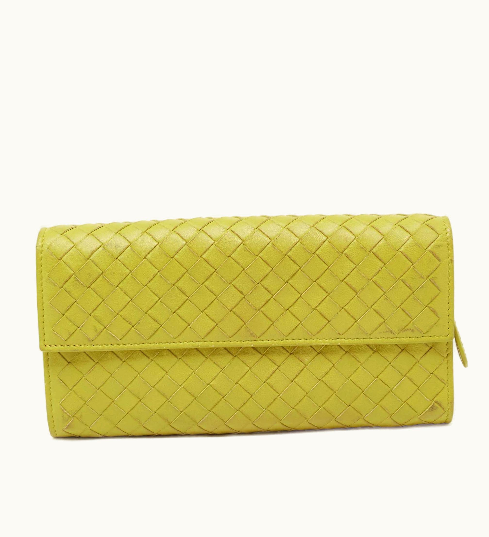 Bottega Veneta Bottega Veneta Lime Green Intrecciato Leather Flap Continental Wallet