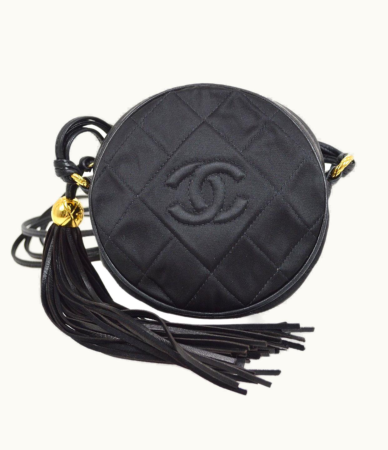 Chanel Chanel 1989-1991 Round Shoulder Bag Black Satin G03836C