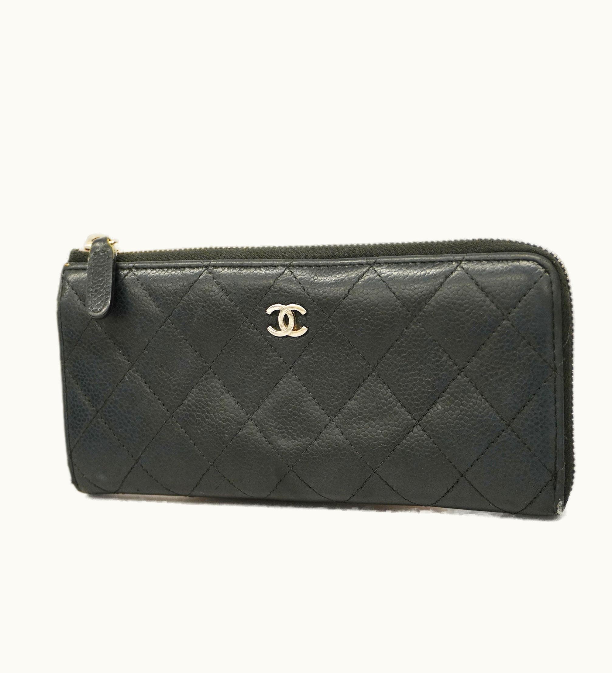 Chanel Chanel Matelasse Long Wallet Silver Metal Fittings Women's Caviar Leather