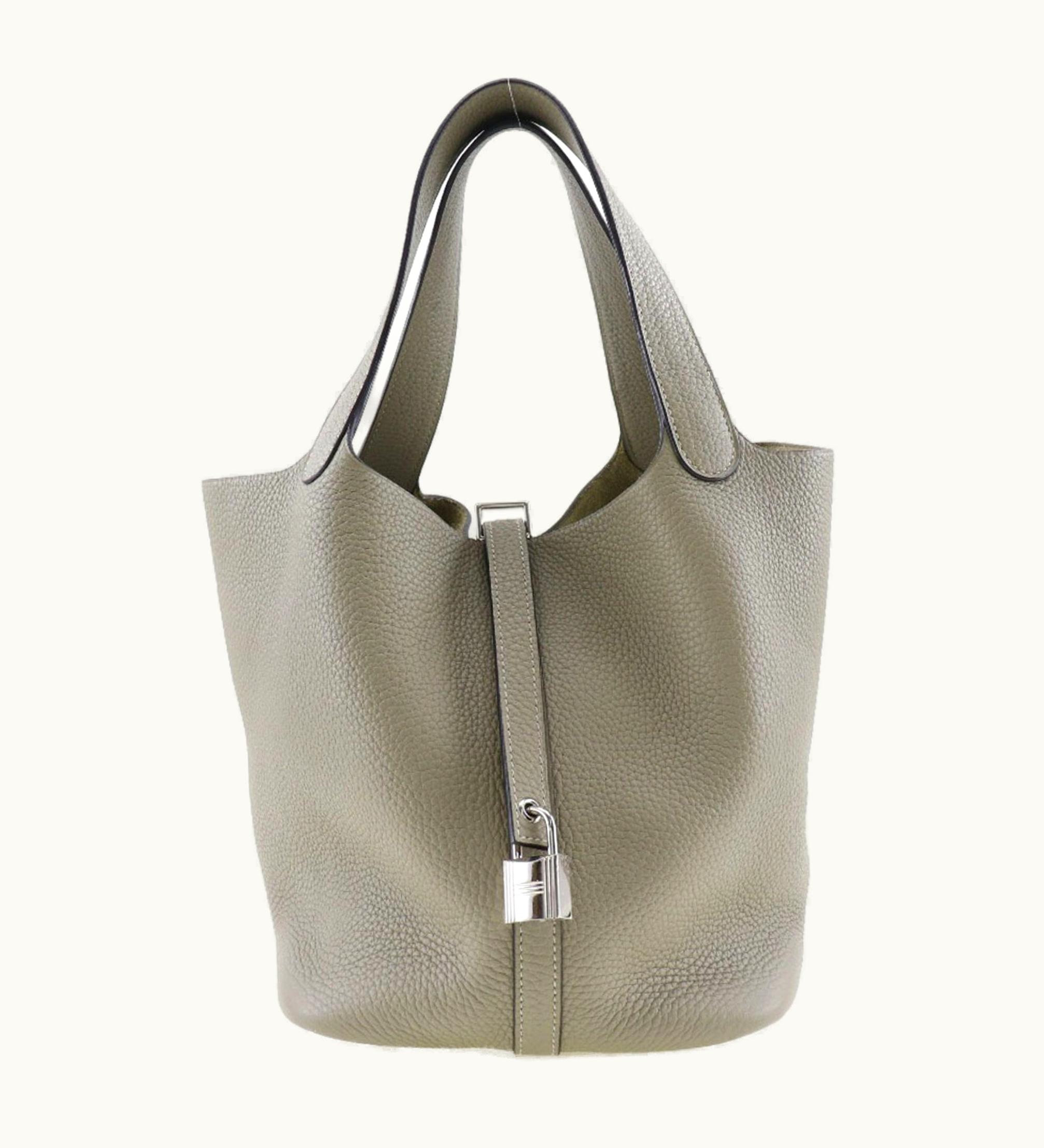 Hermès Hermès Picotin Lock MM Handbag Taurillon Clemence Sage Green/Silver Hardware X Ladies